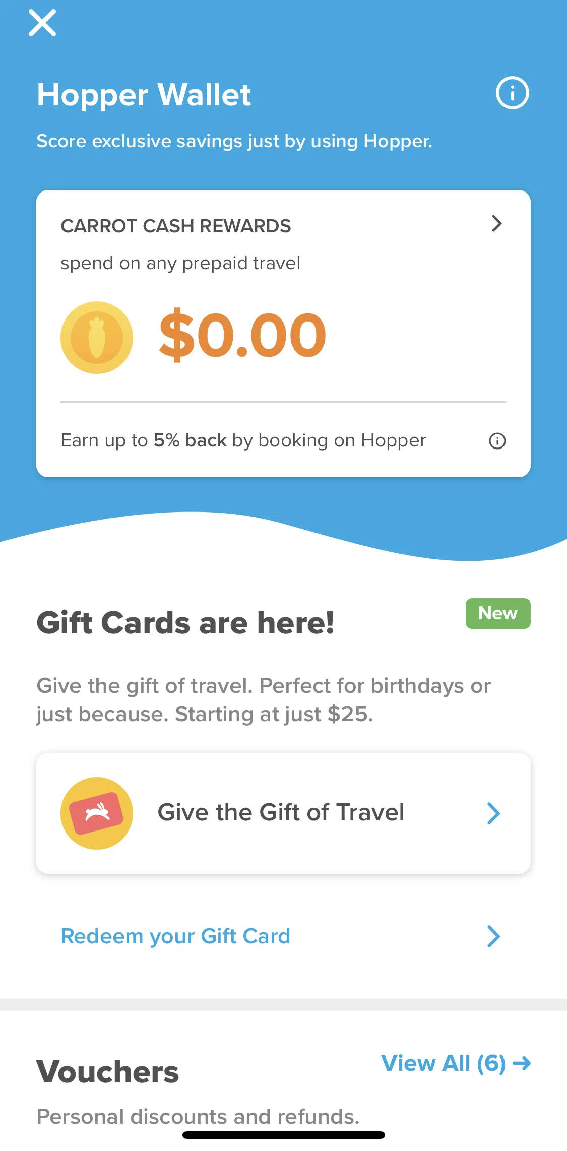 Hopper Screen 1 screen in the Redeeming a gift card flow