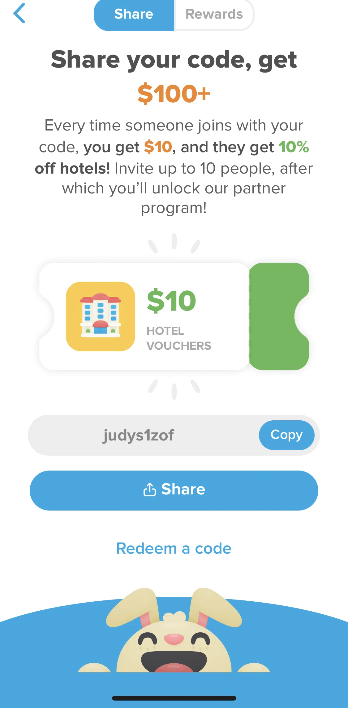 Hopper Screen 1 screen in the Redeeming a referral code flow