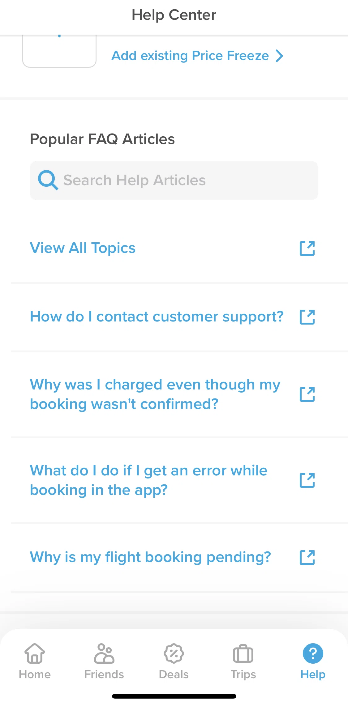 Hopper Screen 1 screen in the Searching for help article flow