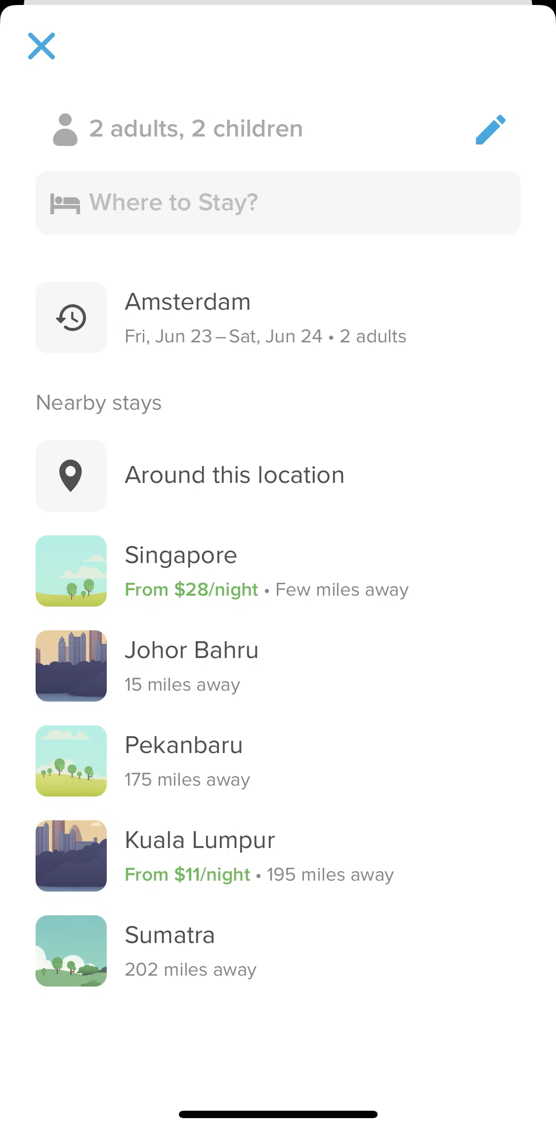 Hopper Screen 1 screen in the Searching for nearby hotels flow
