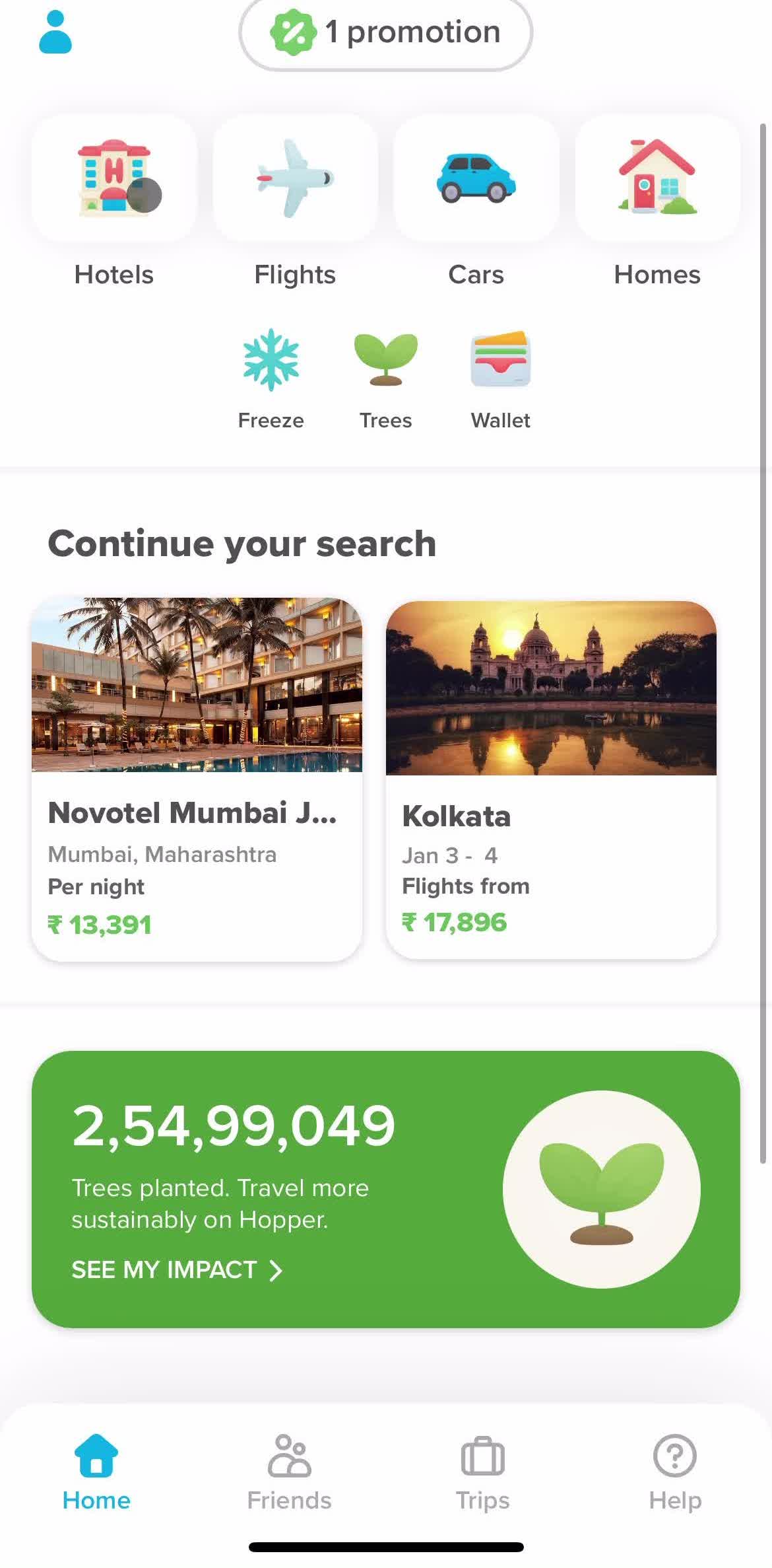 Hopper Home screen in the Searching flow