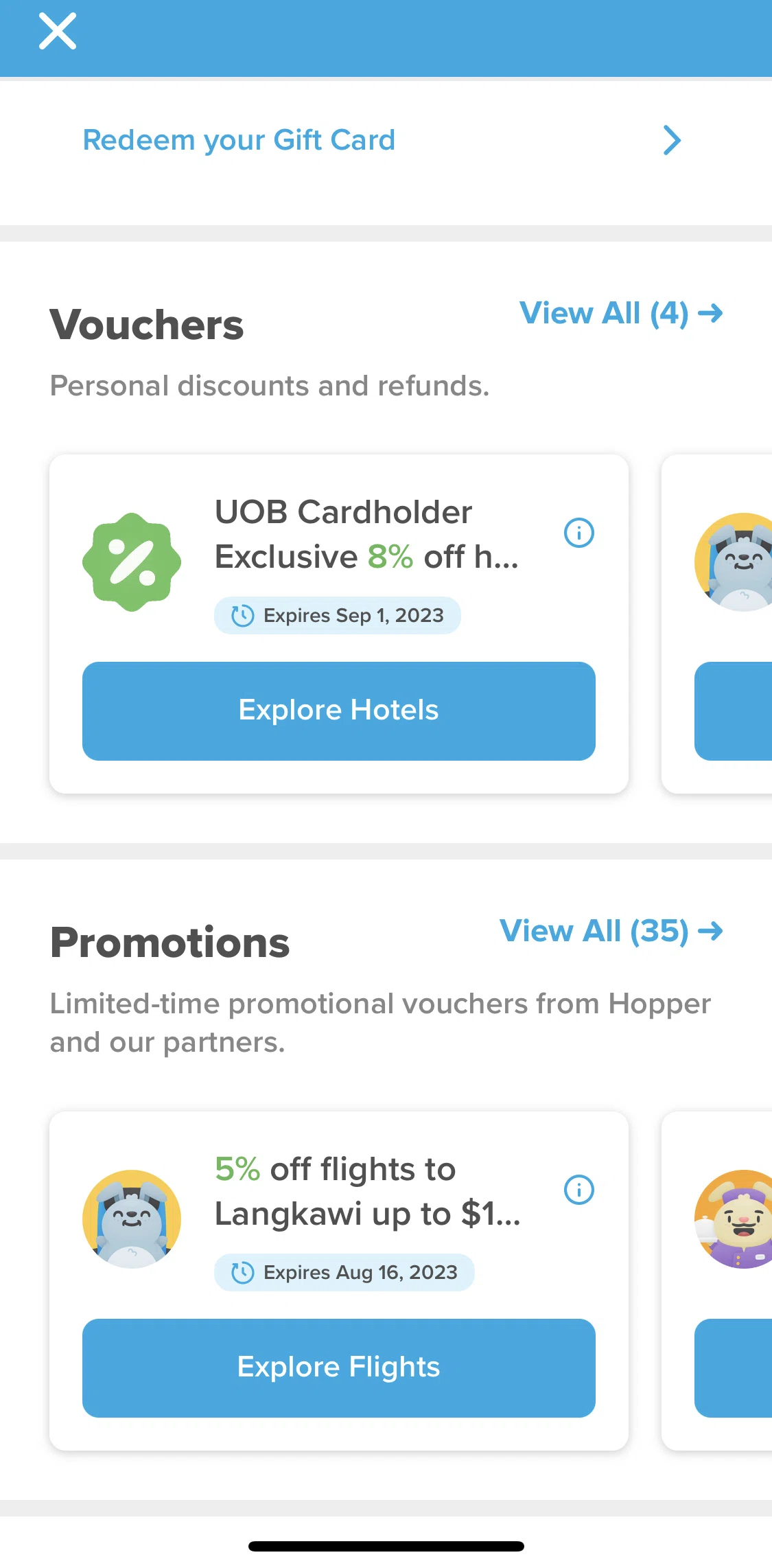 Hopper Screen 1 screen in the View all vouchers flow