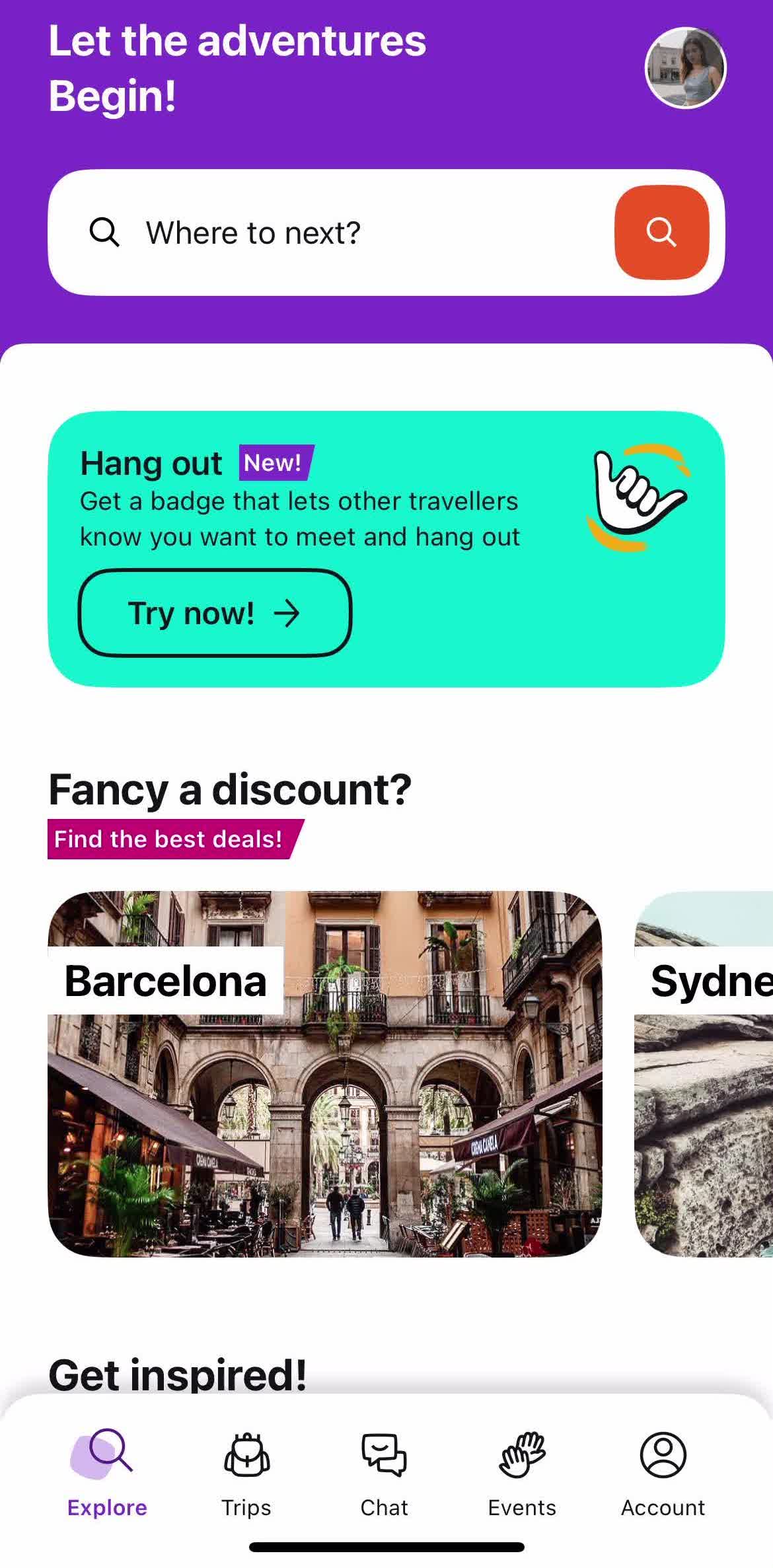Hostelworld Home screen in the Giving Feedback flow