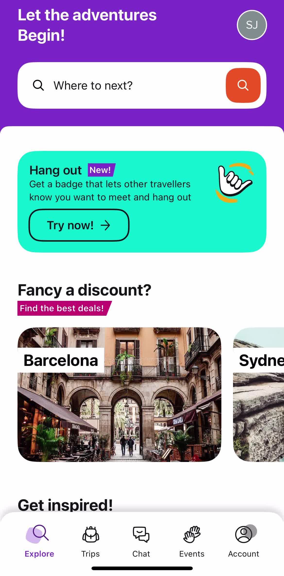 Hostelworld Home screen in the Updating Your Profile flow