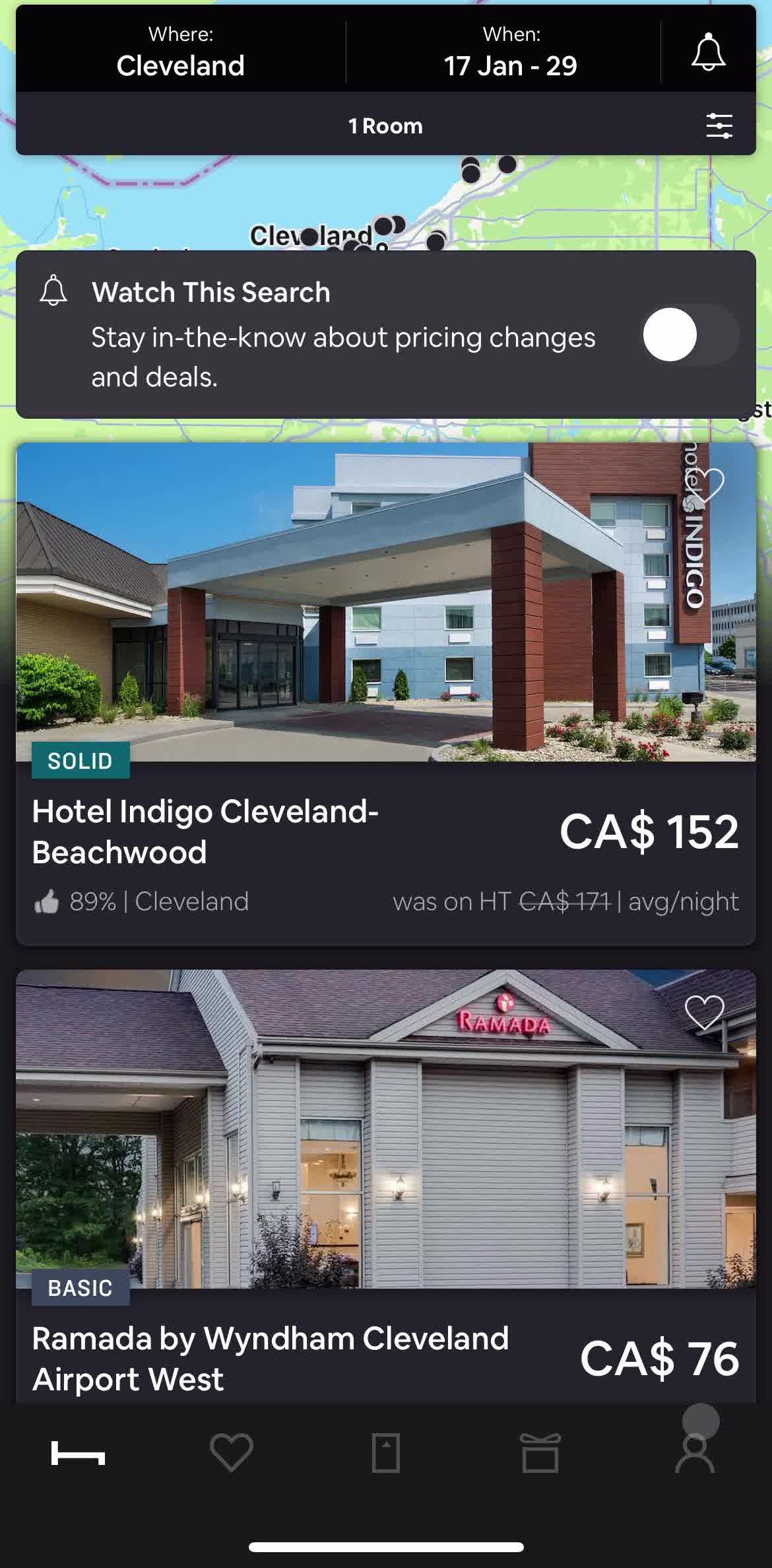 Hoteltonight Home screen in the Adding Payment Details flow