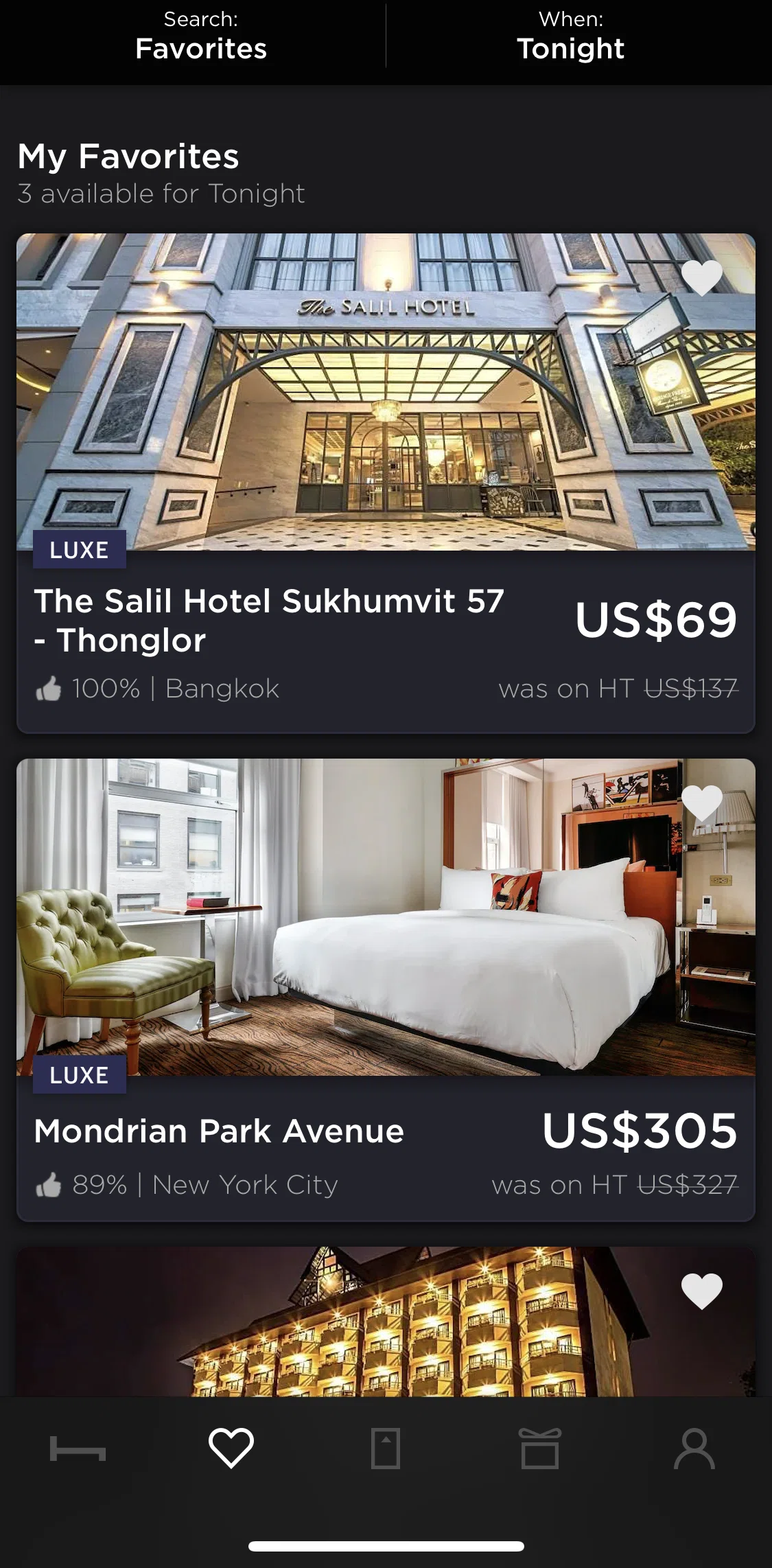 Hoteltonight Screen screen in the Checking availability by dates flow