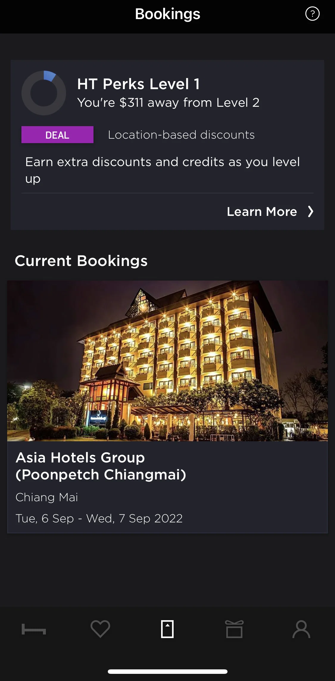 Hoteltonight Screen screen in the Customer support flow