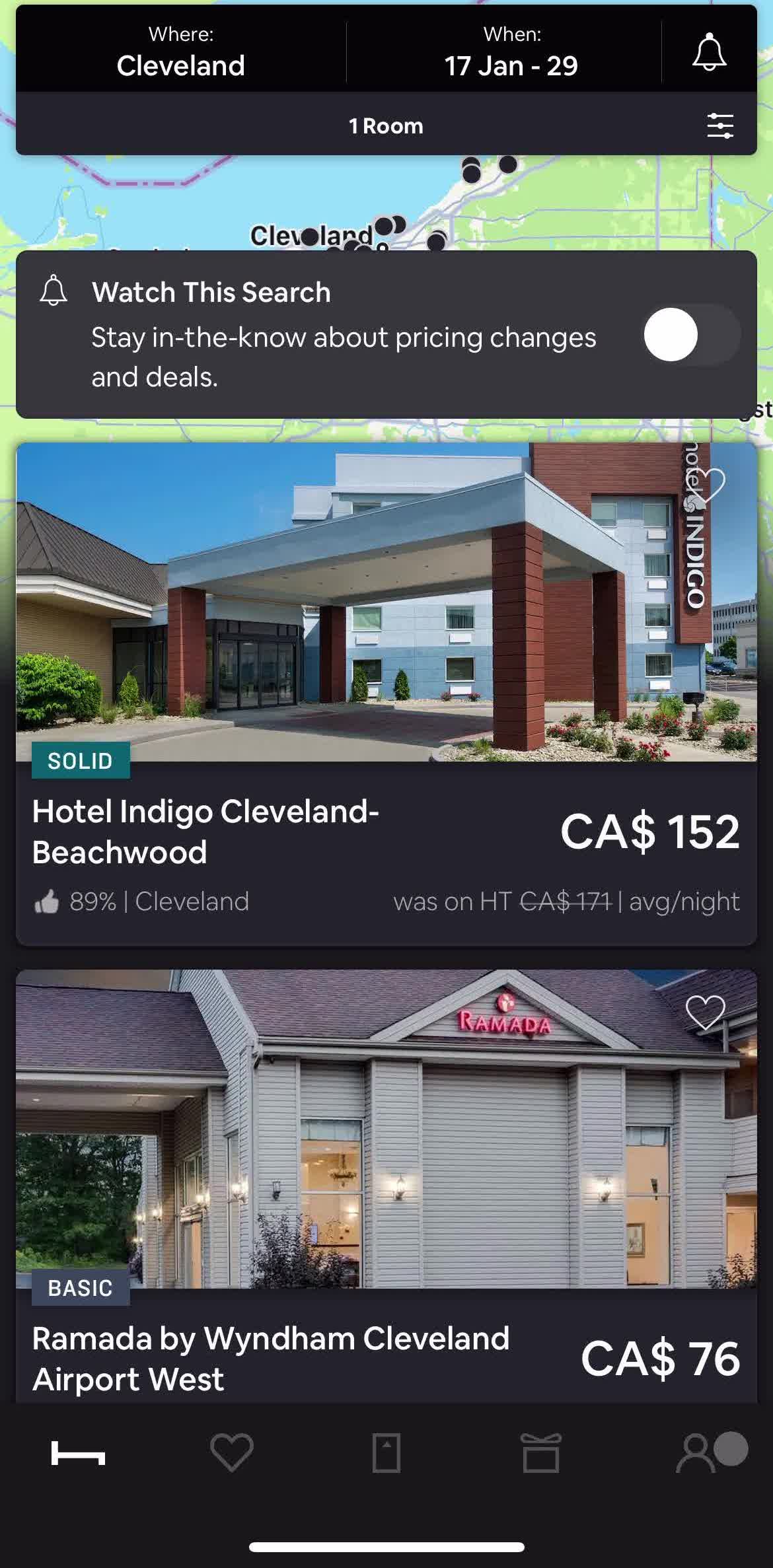 Hoteltonight Home screen in the Deleting Your Account flow