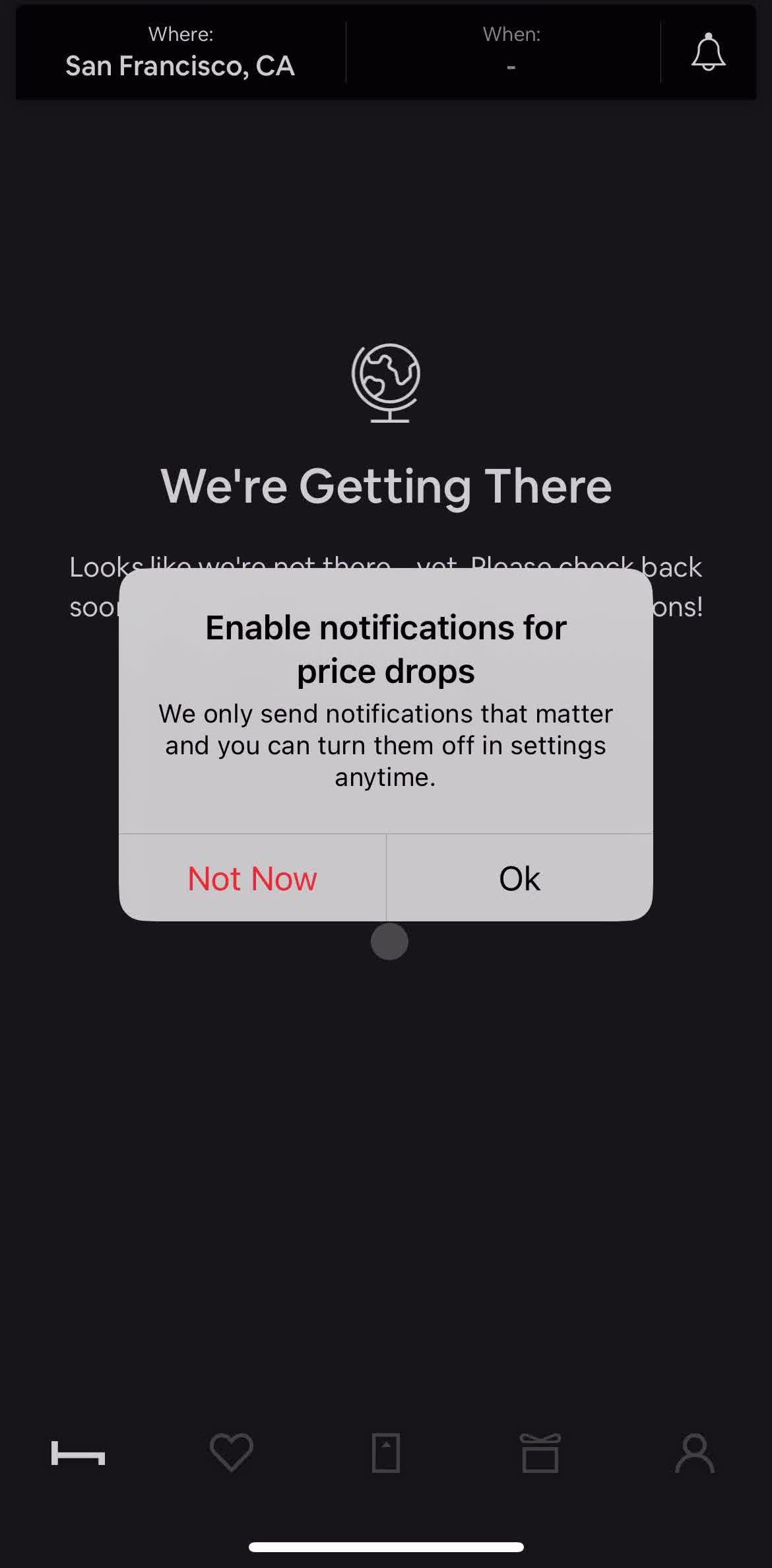 Hoteltonight Enable notifications screen in the Onboarding flow