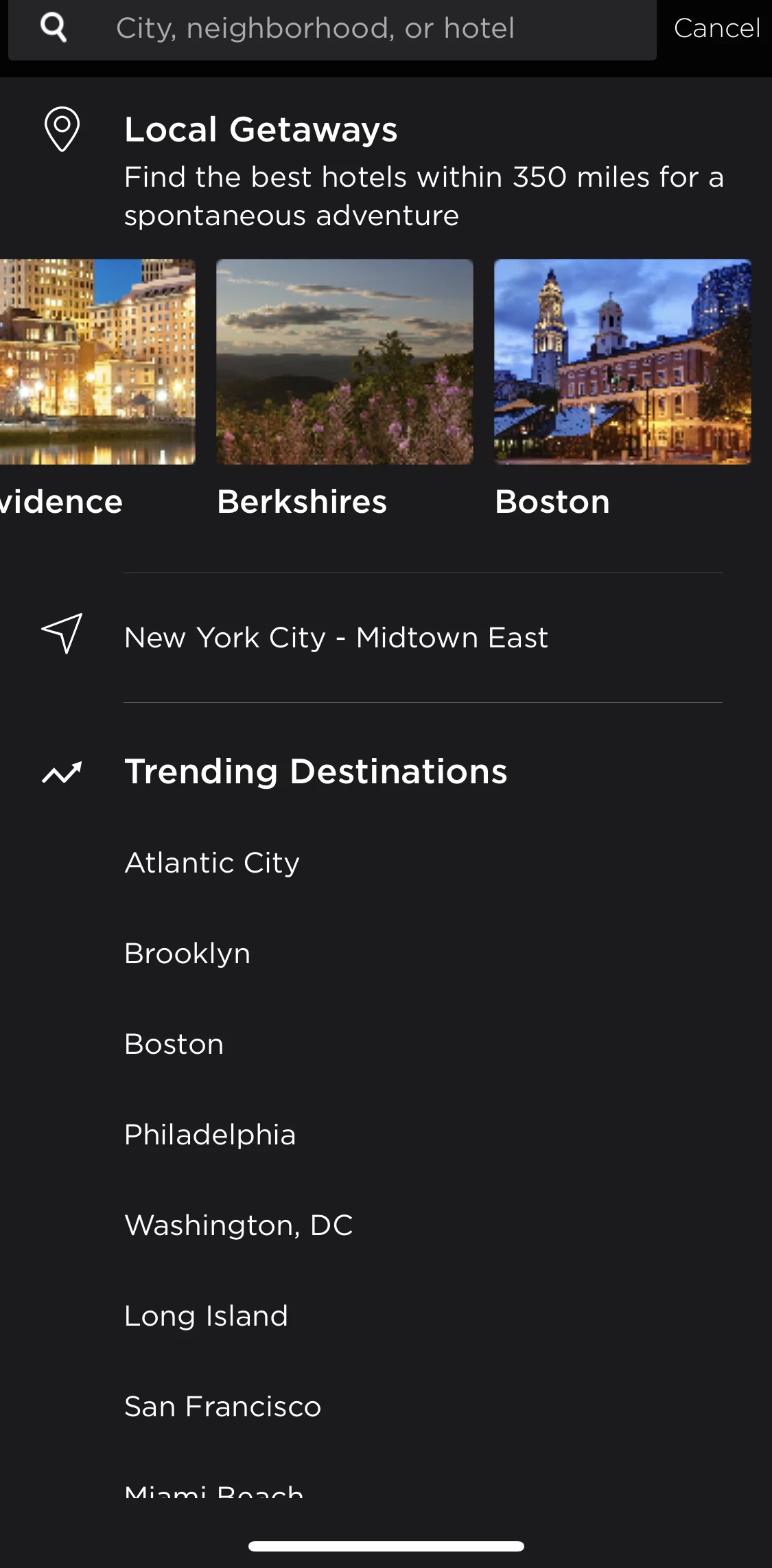 Hoteltonight Screen screen in the Searching for a hotel flow
