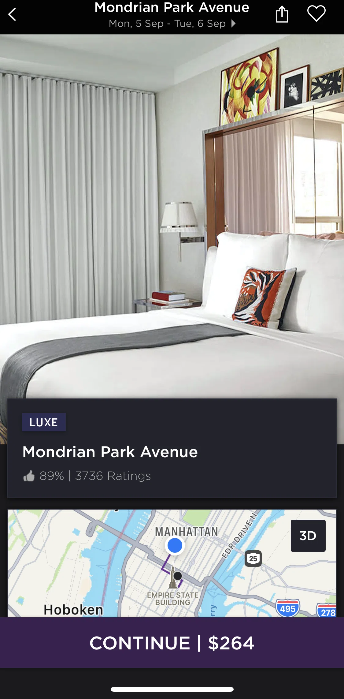 Hoteltonight Screen screen in the Sharing hotel detail flow