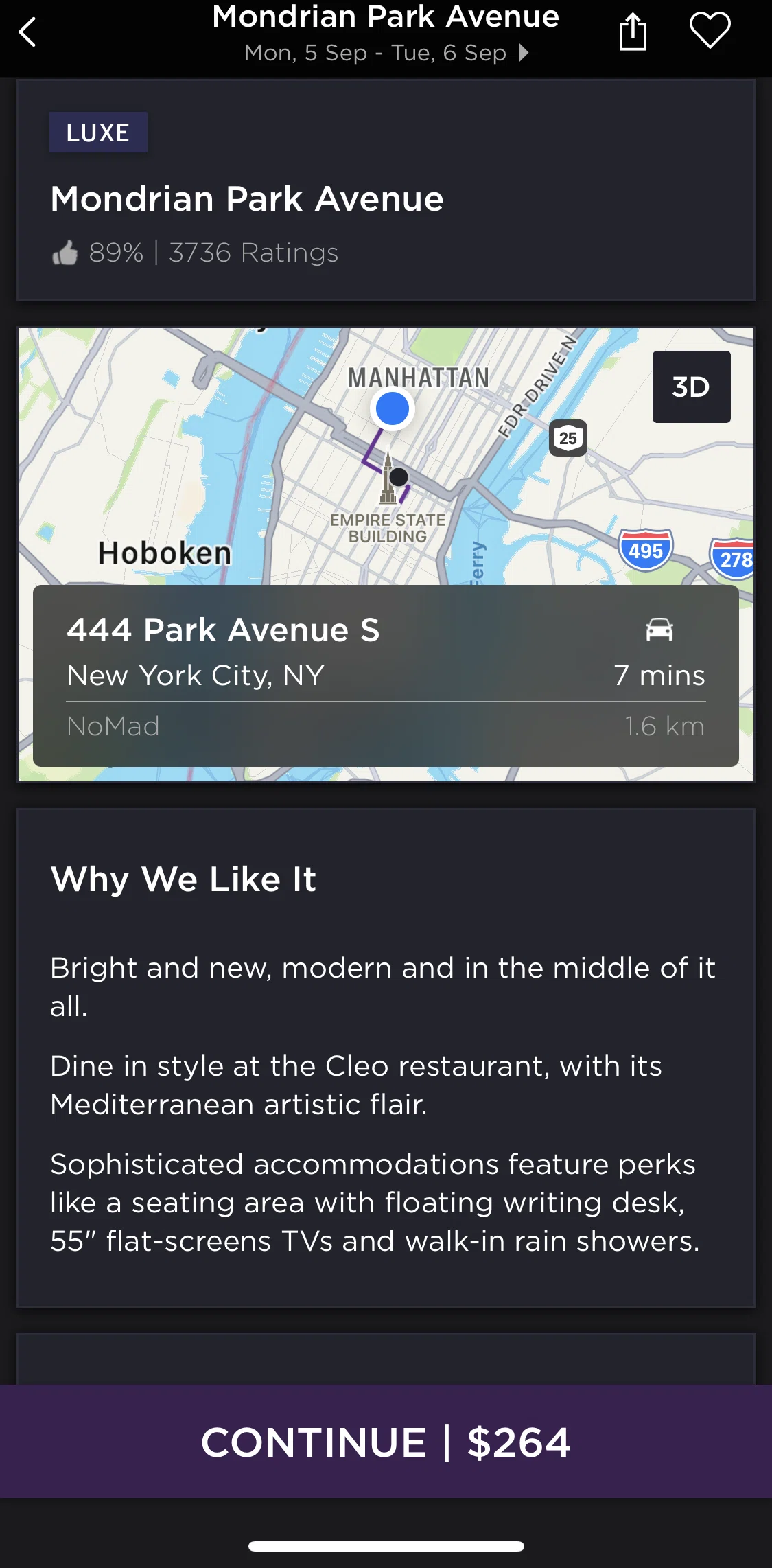 Hoteltonight Screen screen in the Switching to 3D map view flow