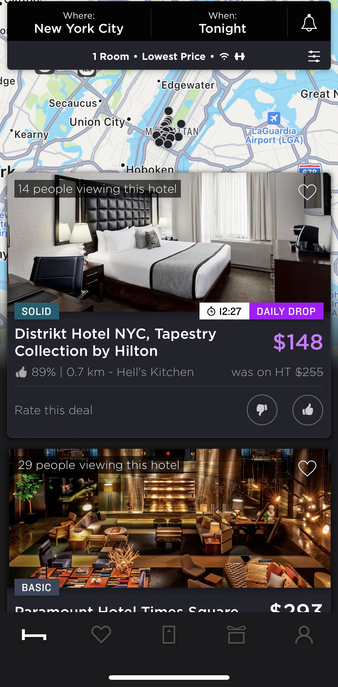 Hoteltonight Screen screen in the Switching to map view flow