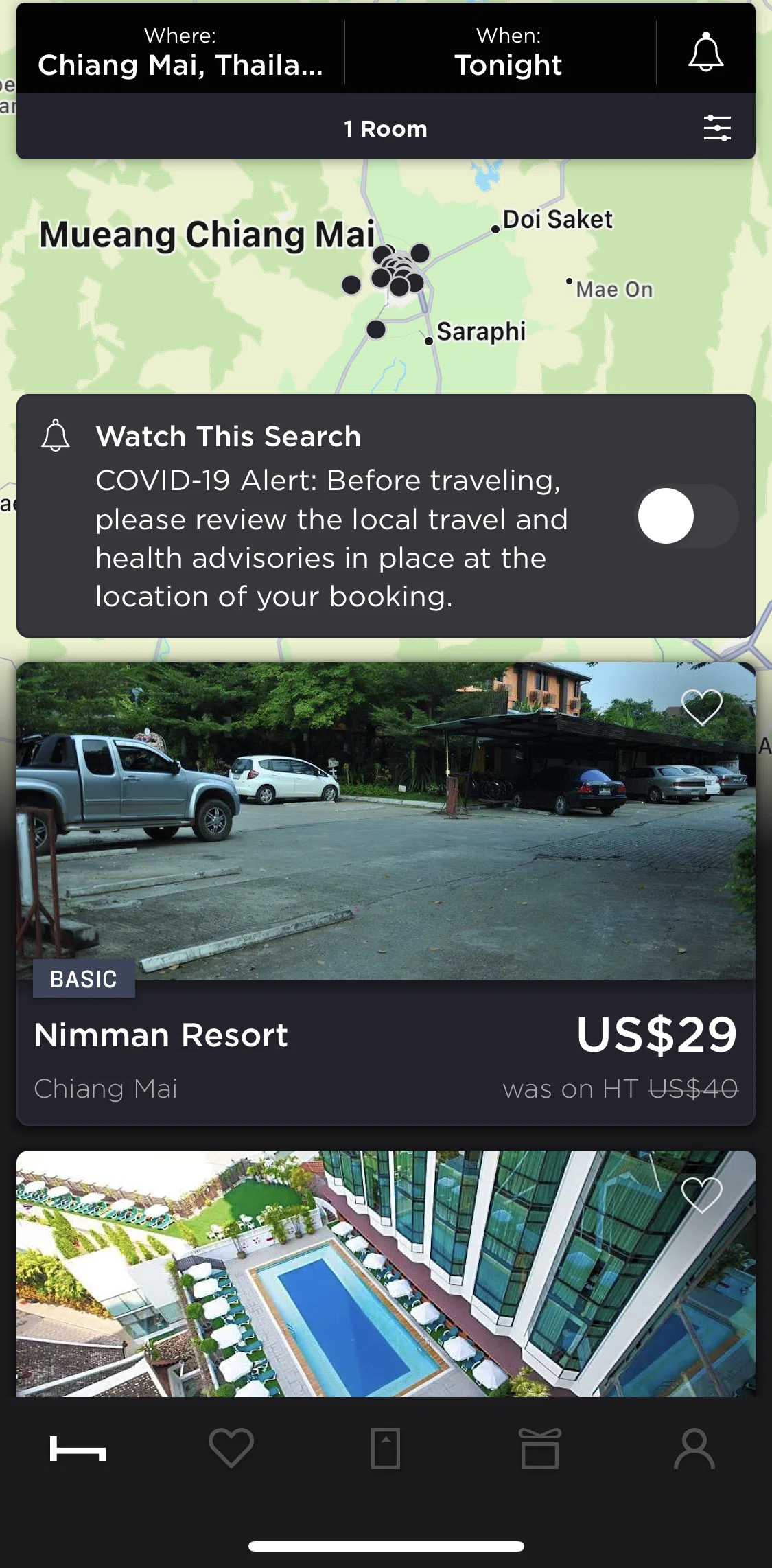 Hoteltonight Screen screen in the Watching a search flow
