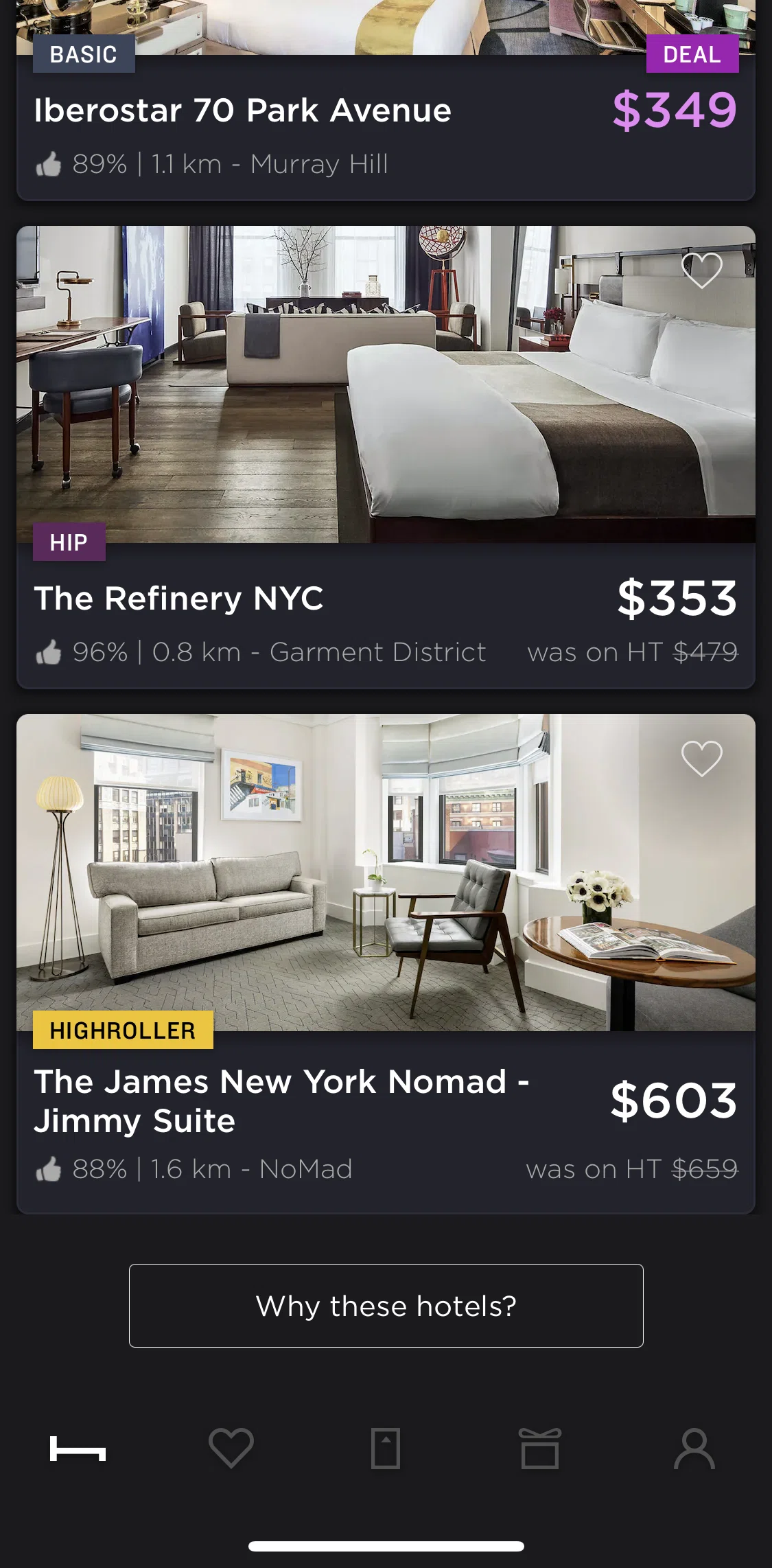 Hoteltonight Screen screen in the Why these hotels? flow