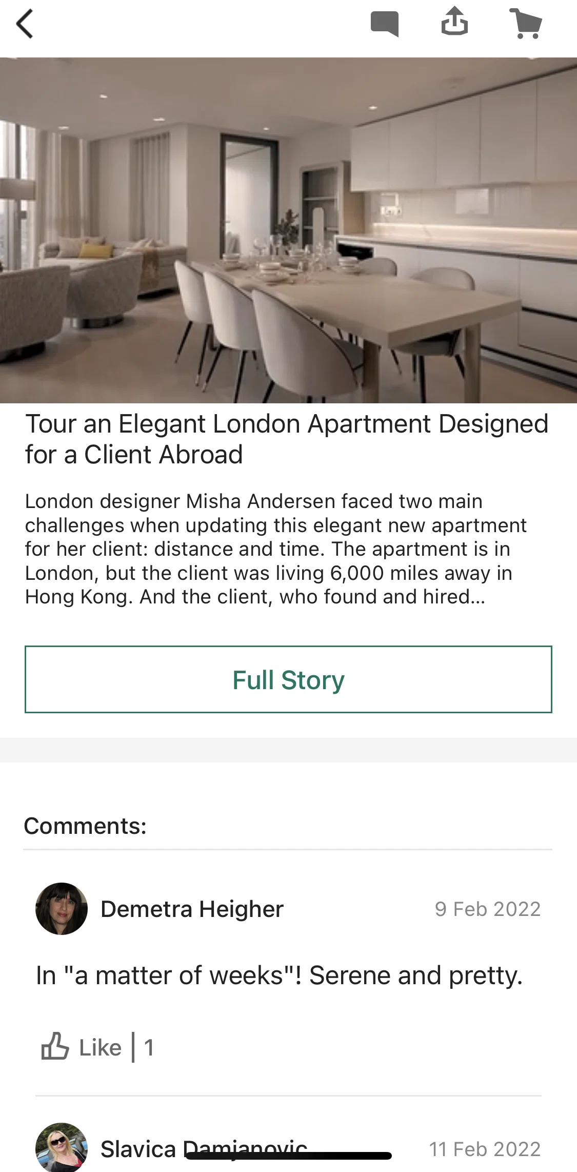 Houzz Screen screen in the Article detail (video) flow