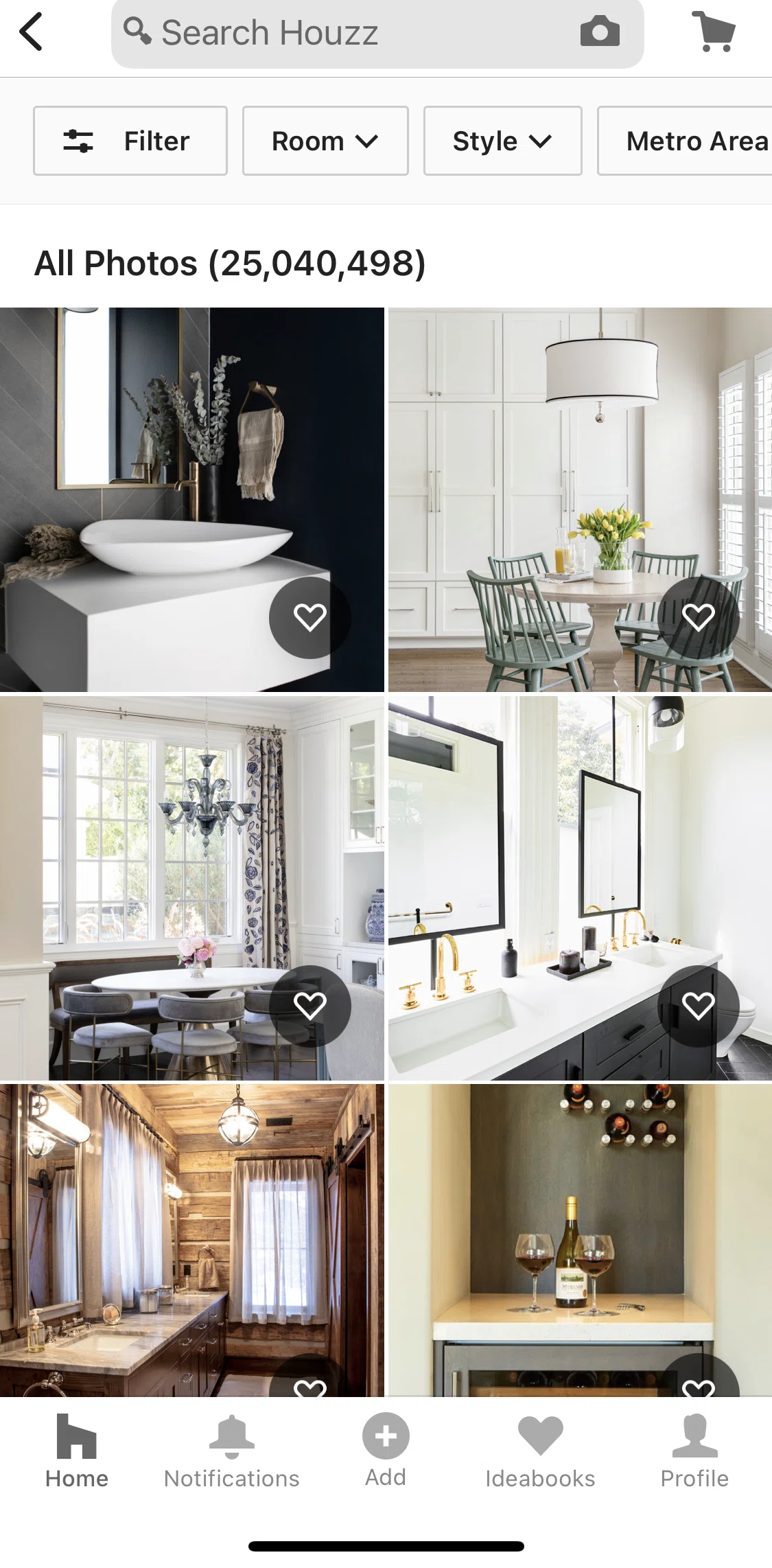 Houzz Screen screen in the Filtering photos flow