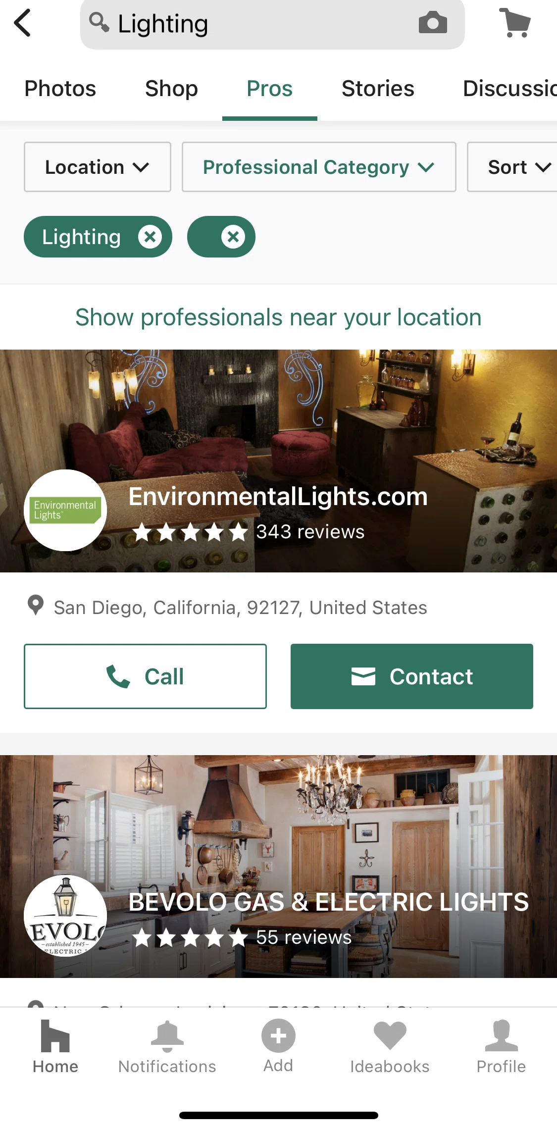 Houzz Screen screen in the Finding a pro flow