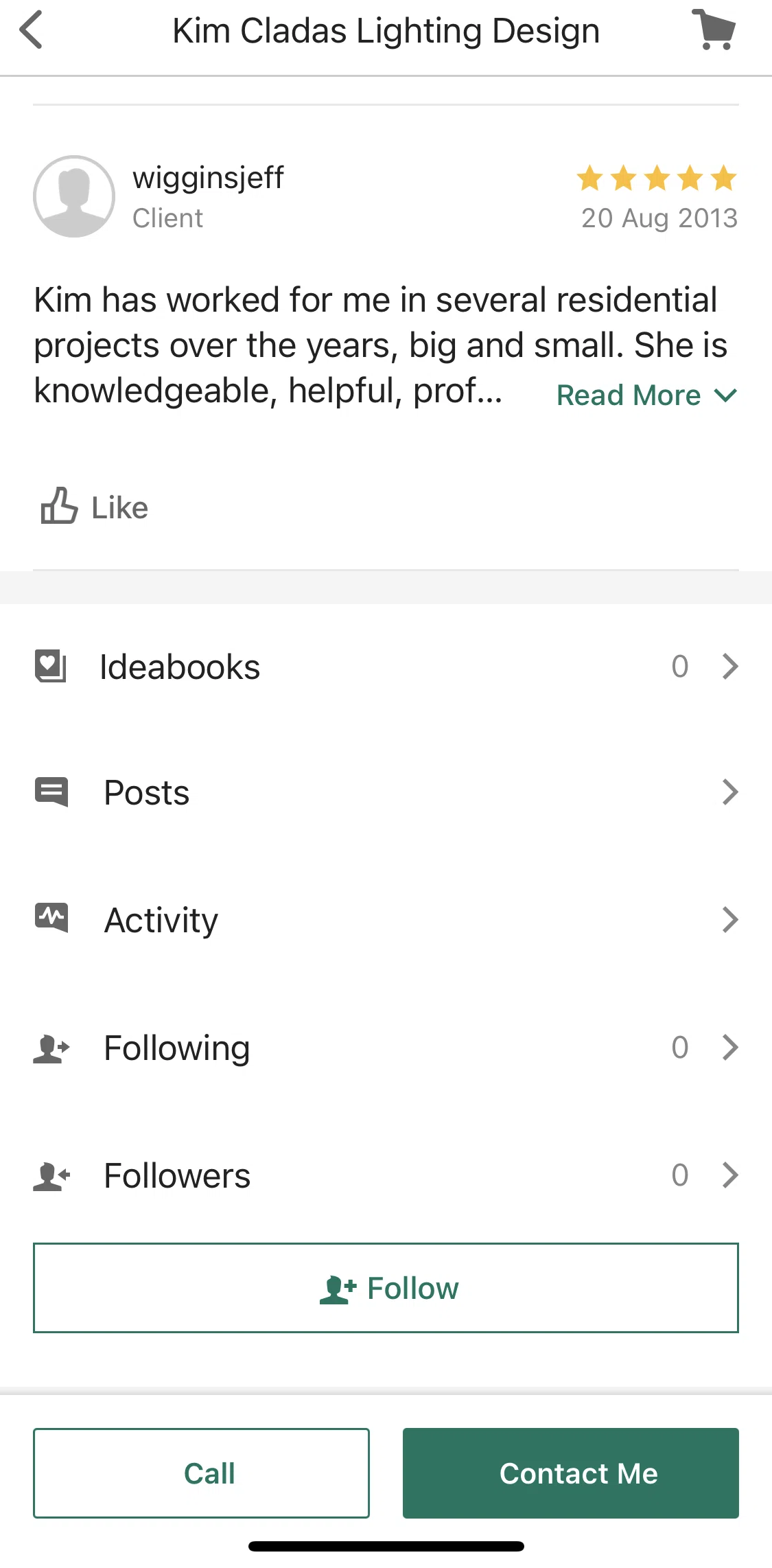 Houzz Screen screen in the Following a pro flow