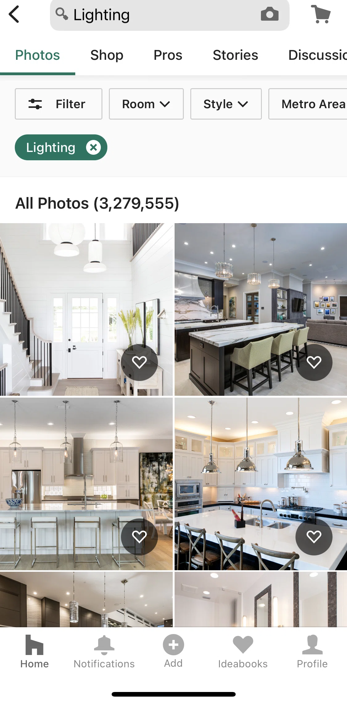 Houzz Screen screen in the Photos tab flow