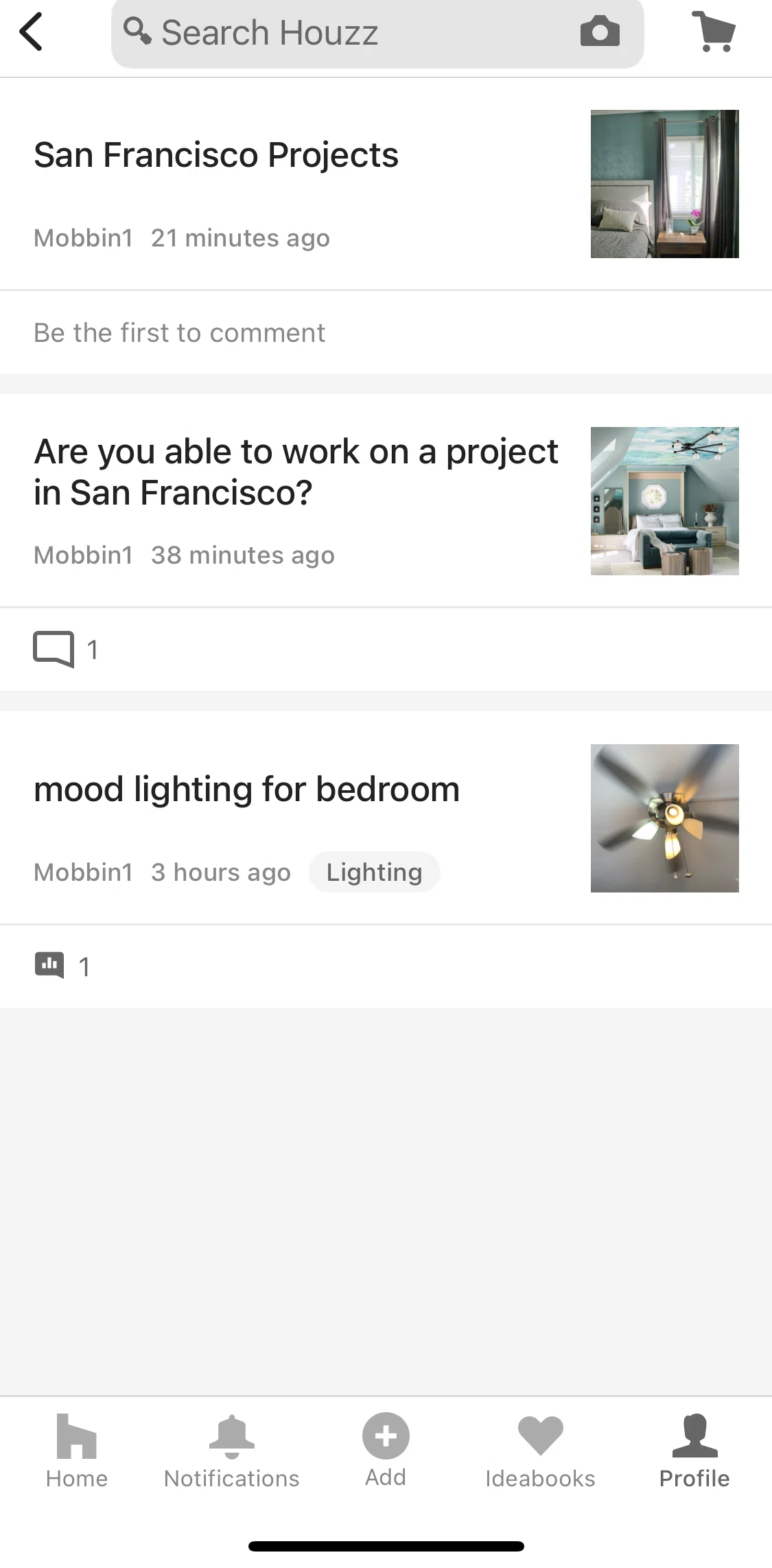 Houzz Screen screen in the Post details flow