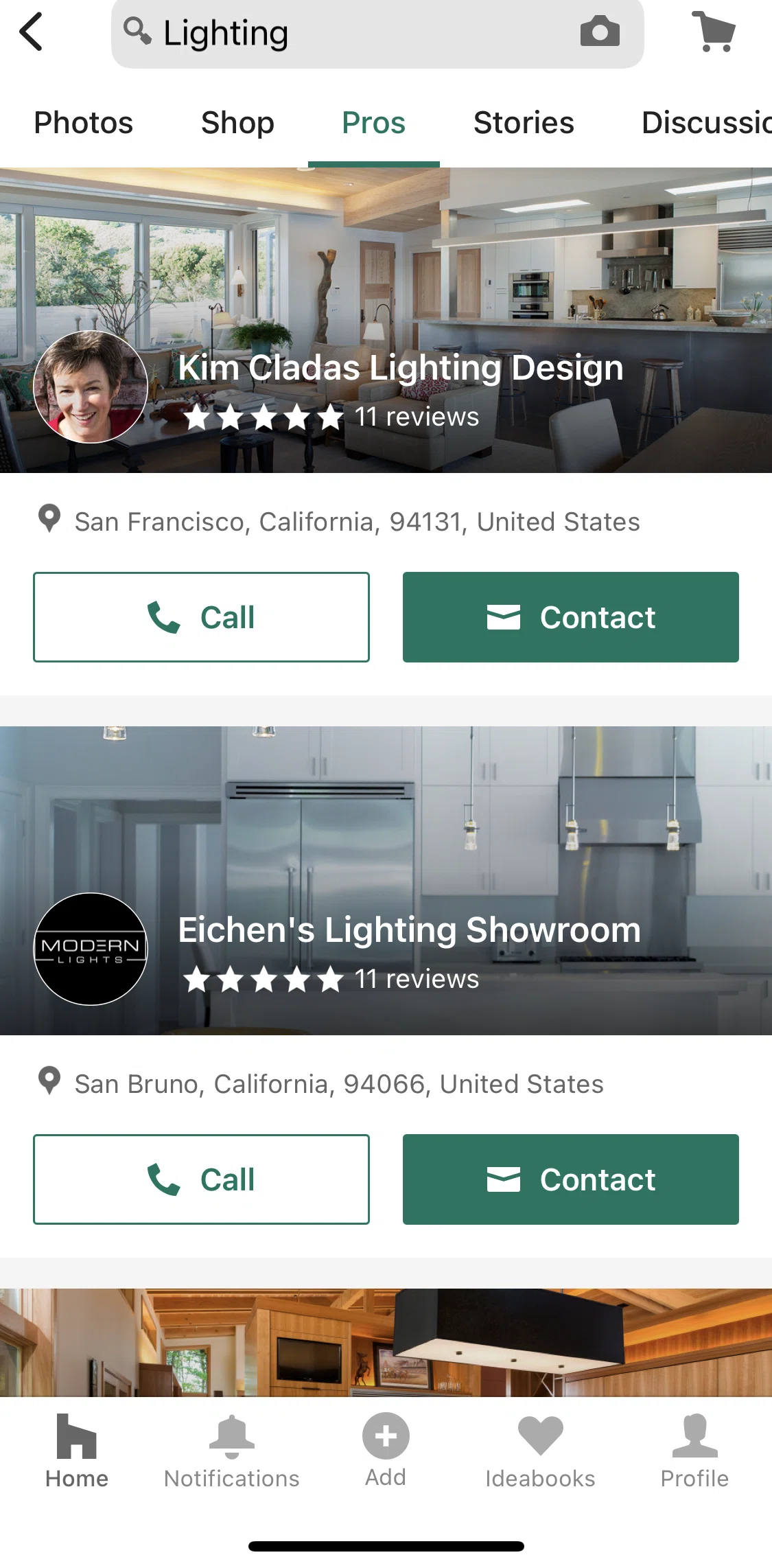 Houzz Screen screen in the Pro detail flow