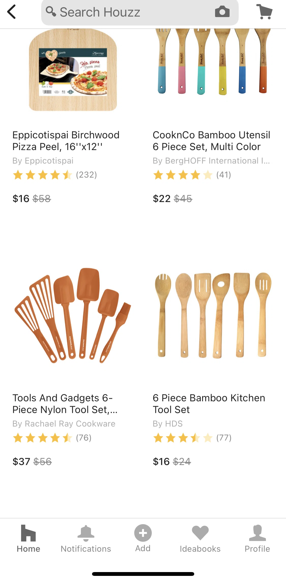 Houzz Screen screen in the Product detail (utensils) flow