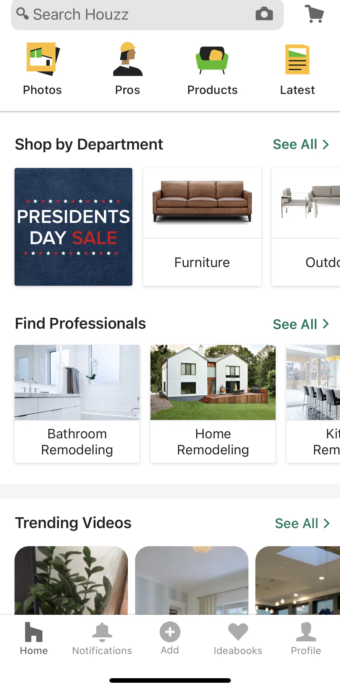Houzz Screen screen in the Search flow