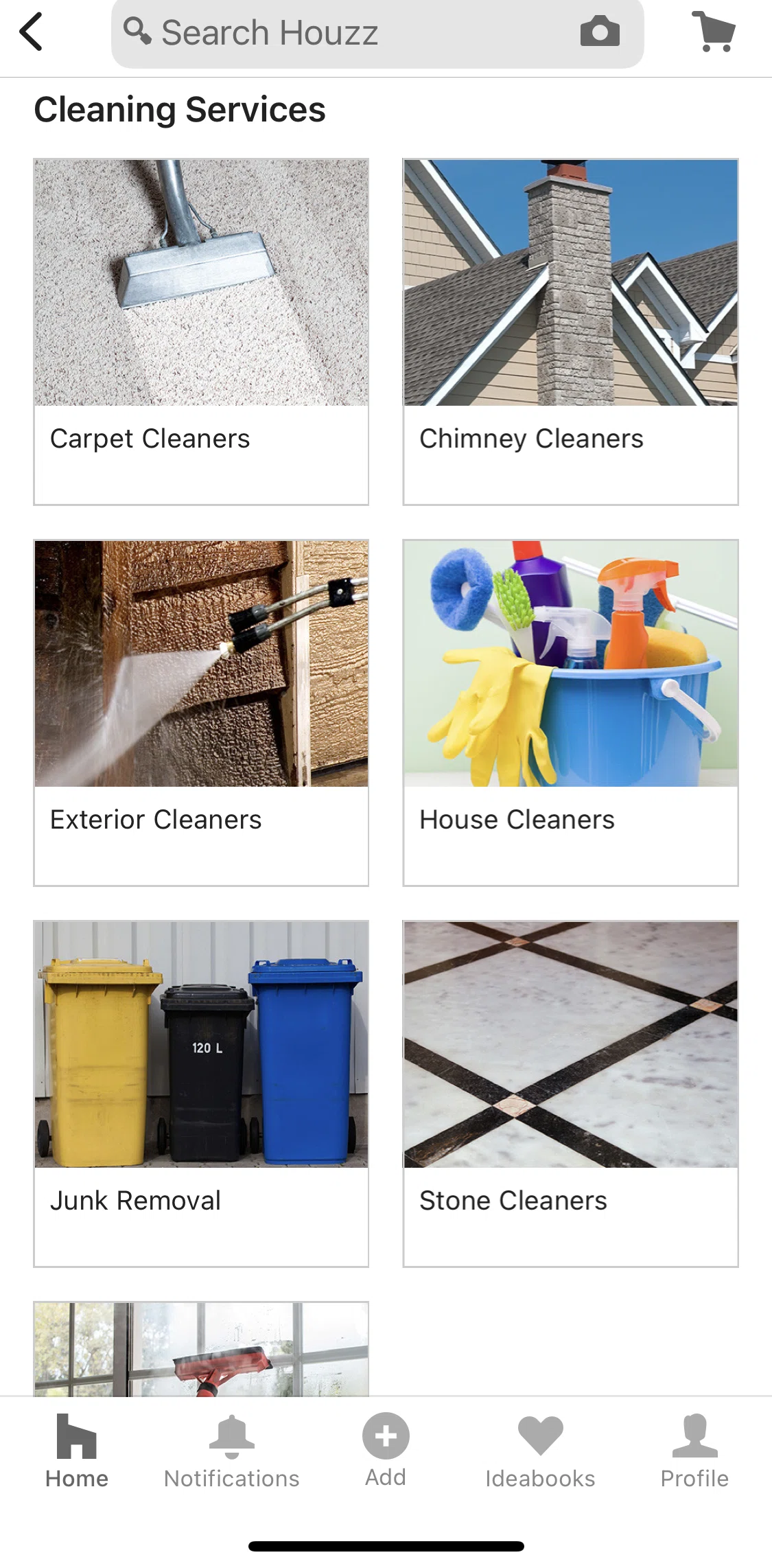 Houzz Screen screen in the See available professionals flow
