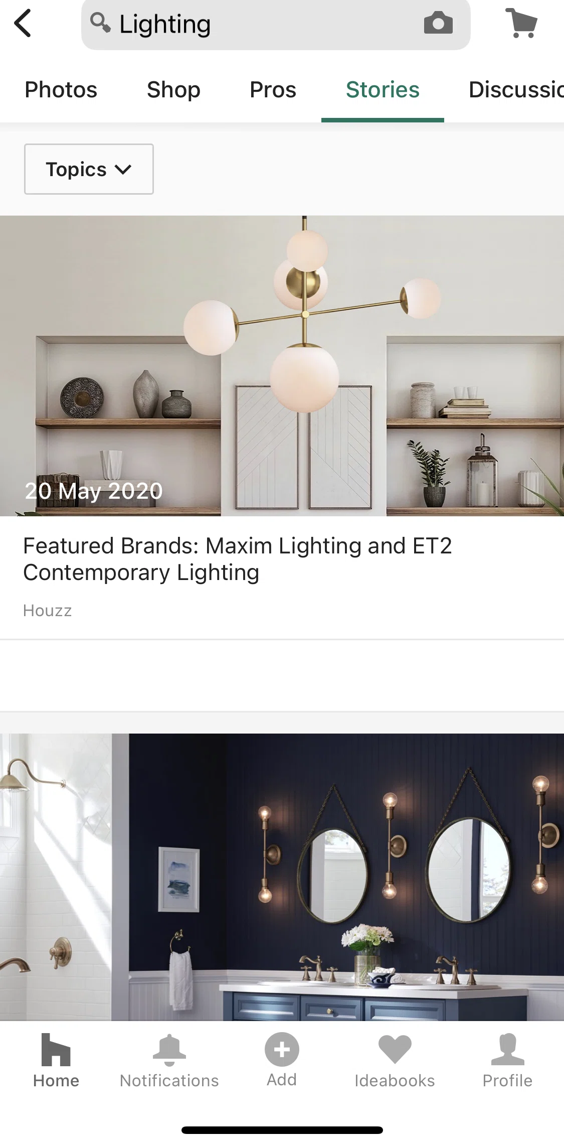 Houzz Screen screen in the Stories tab flow