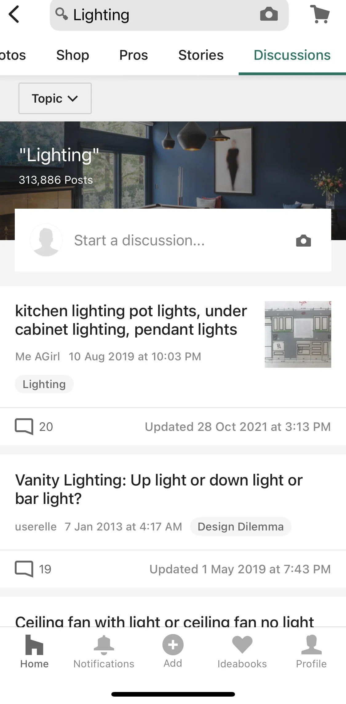 Houzz Screen screen in the Topics flow