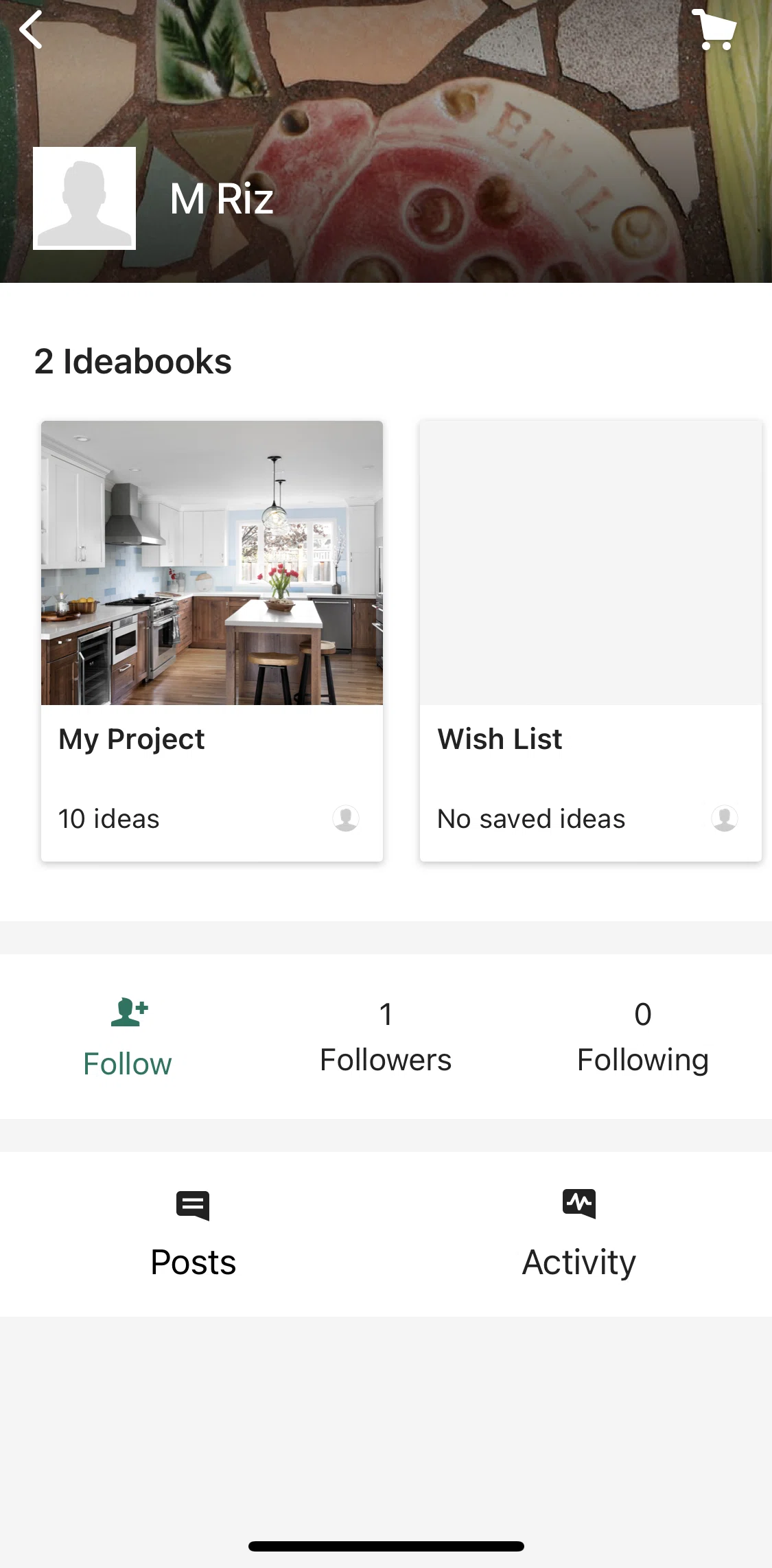 Houzz Screen screen in the User's projects flow