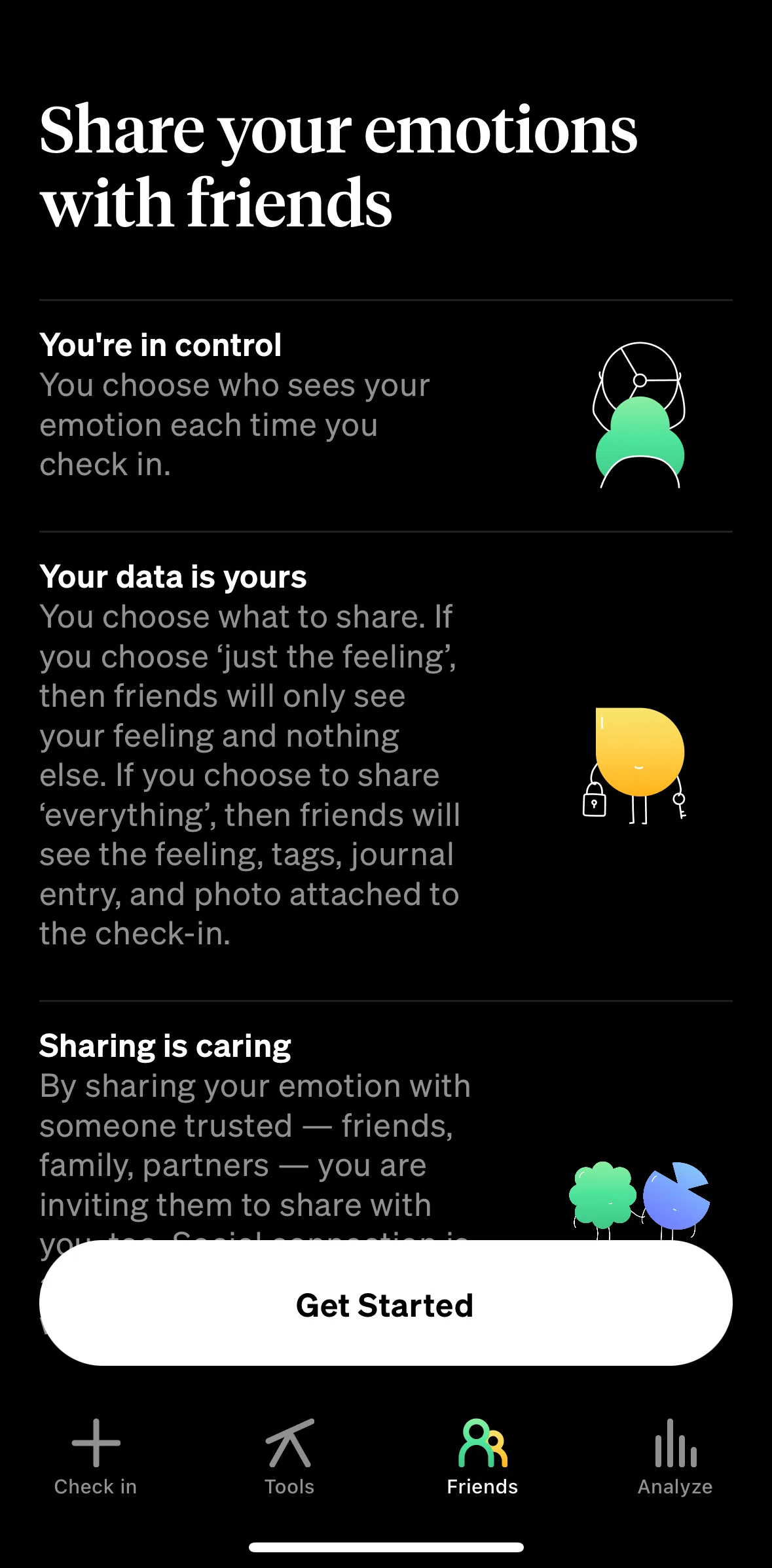 How We Feel Screen screen in the Creating an account to add friends flow