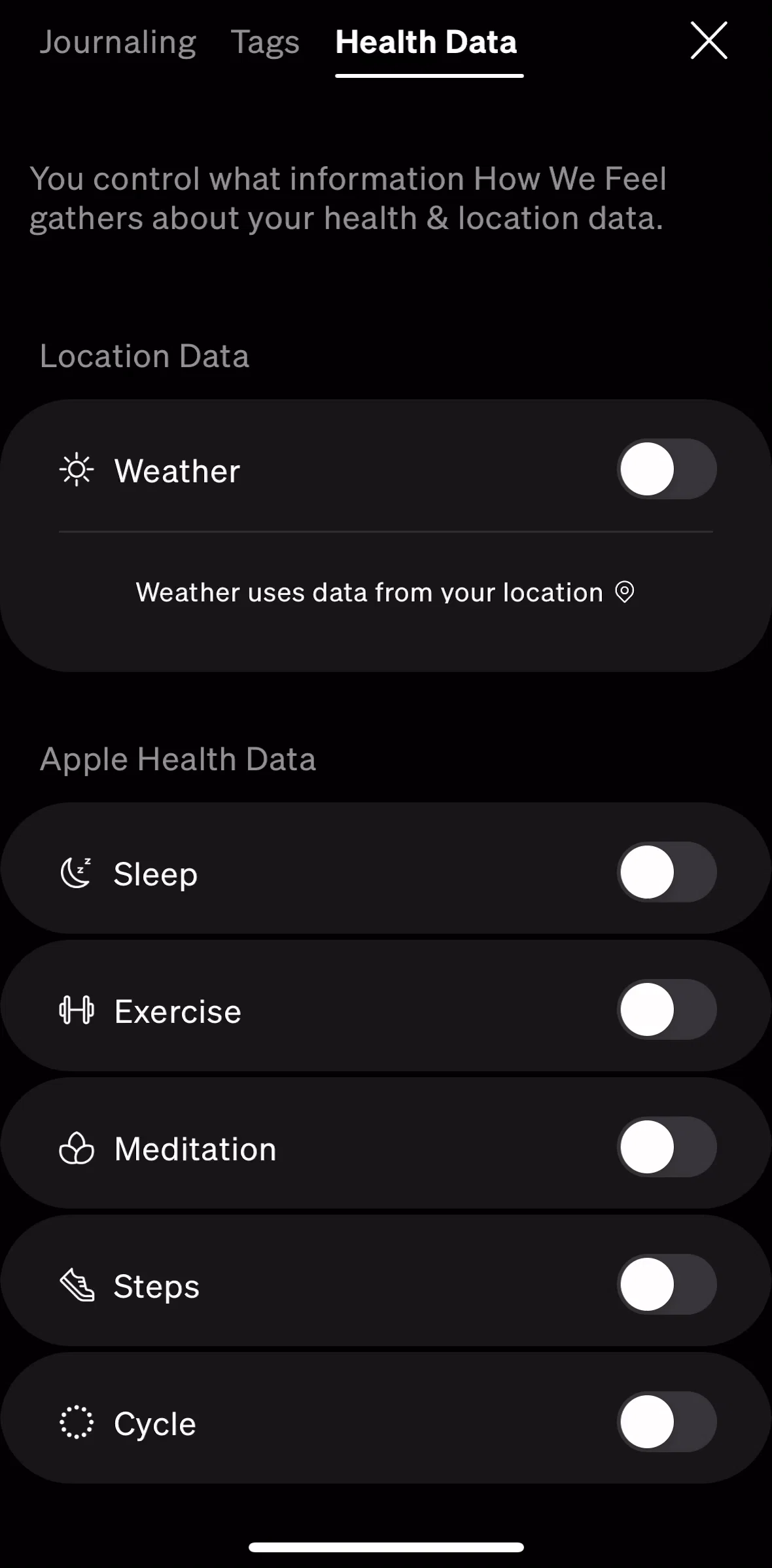 How We Feel Screen screen in the Enabling health data flow