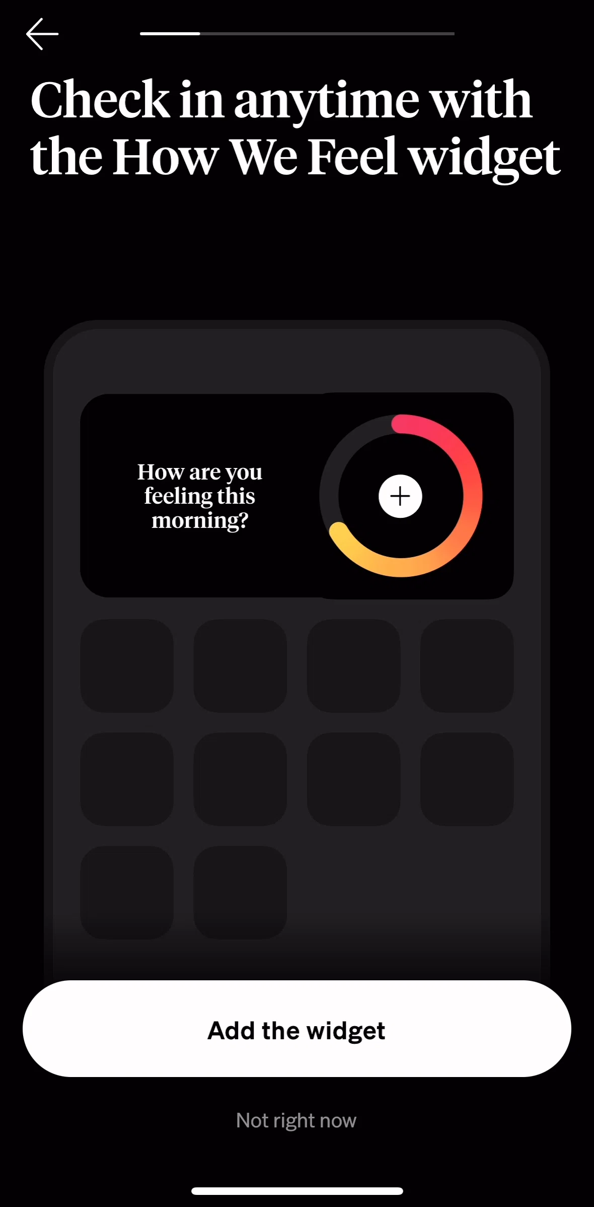 How We Feel Screen screen in the How to add widget flow