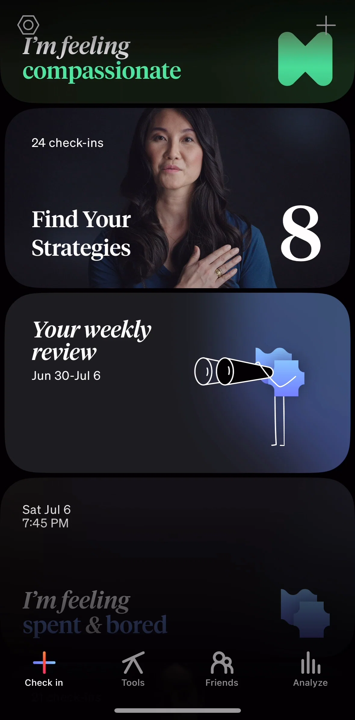 How We Feel Screen screen in the Weekly review flow