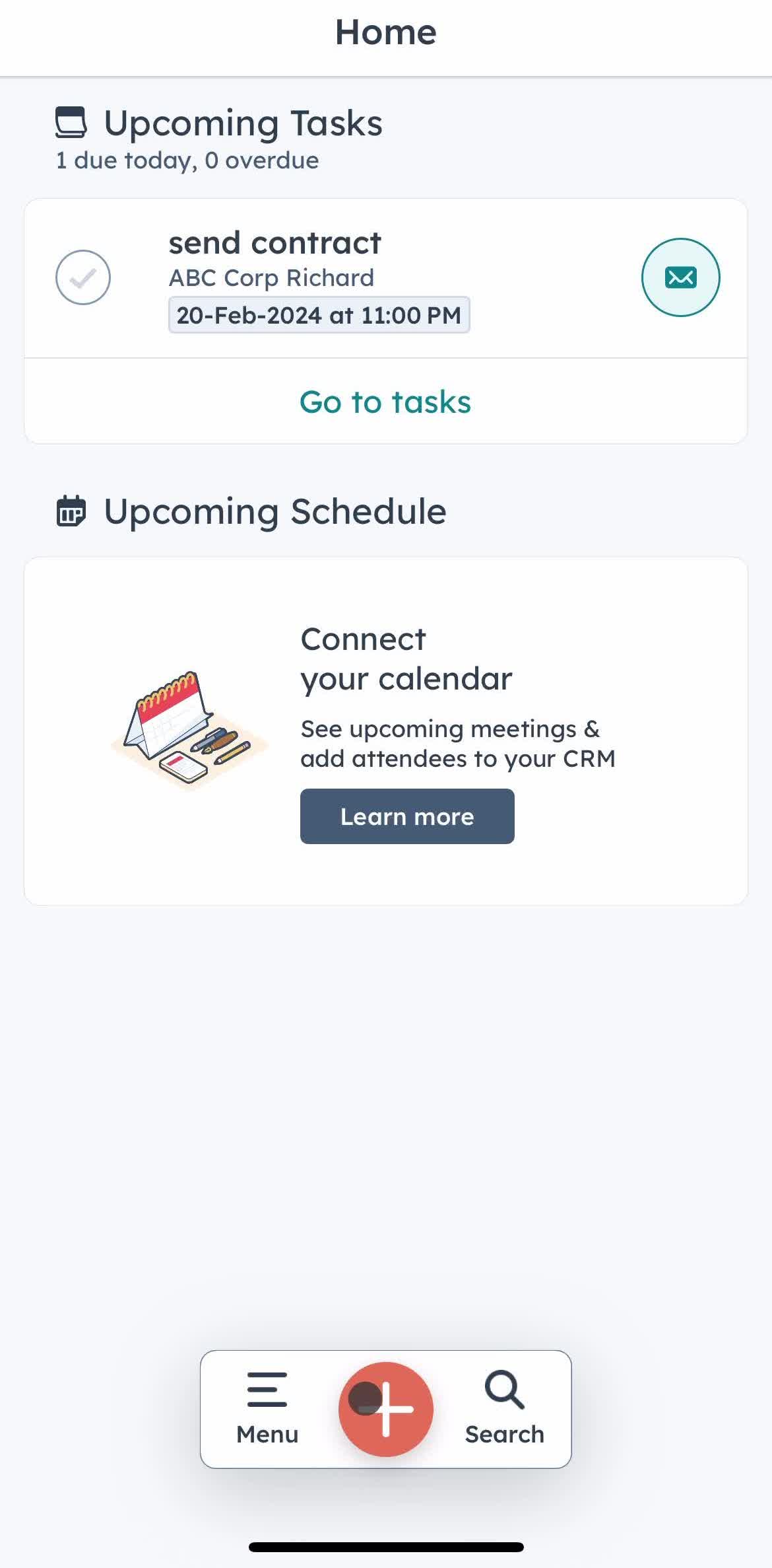 Hubspot Crm Home screen in the Creating A Ticket flow