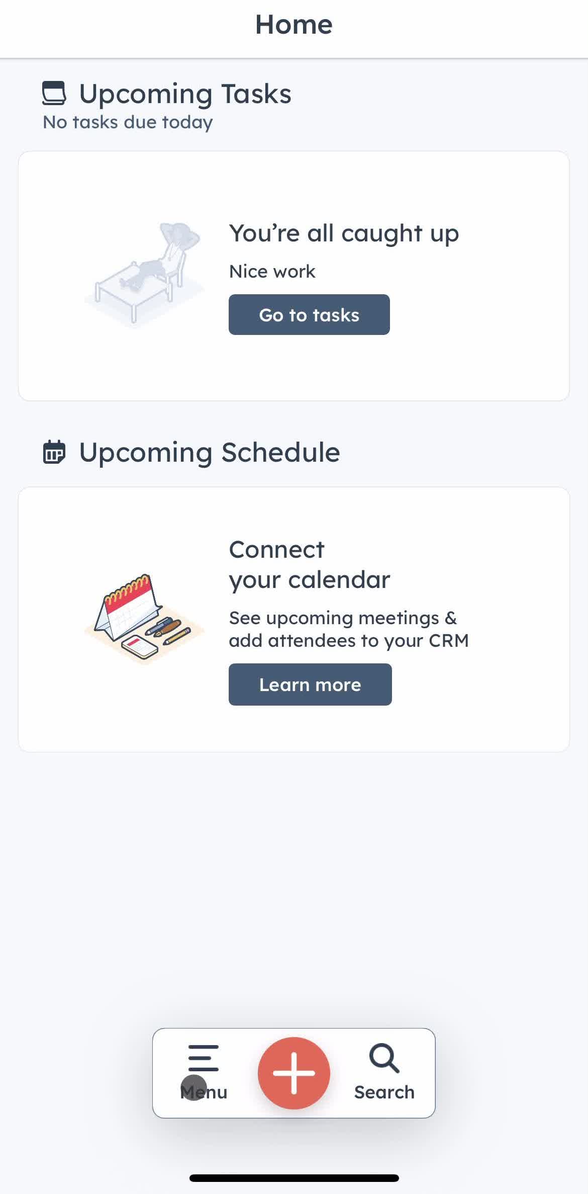 Hubspot Crm Home screen in the Deleting Your Account flow