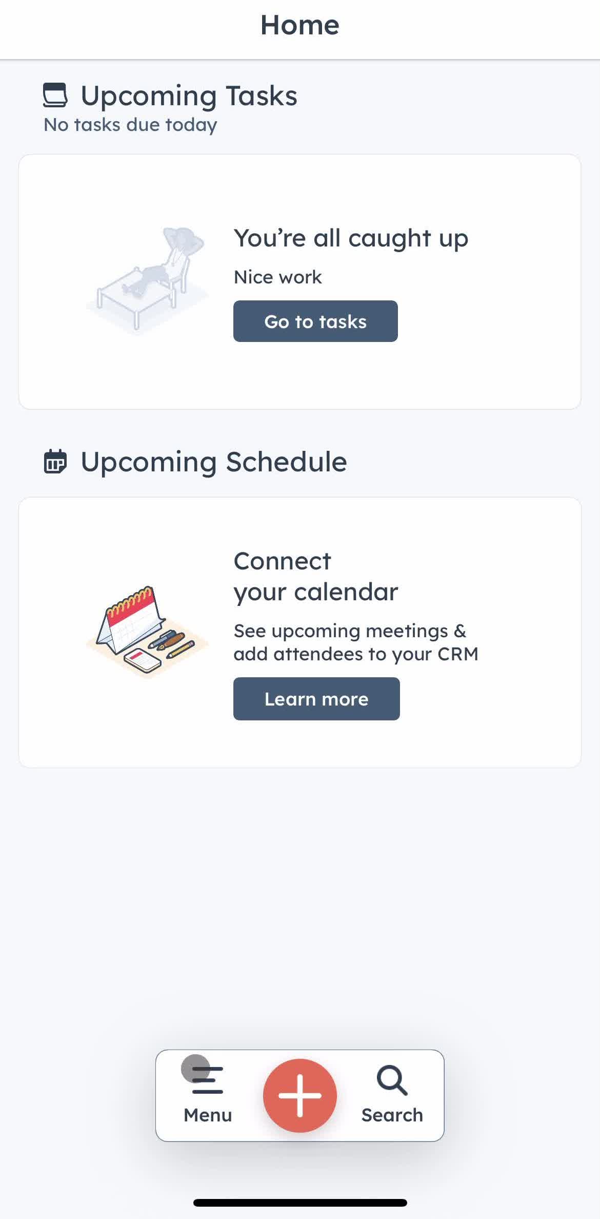 Hubspot Crm Home screen in the Giving Feedback flow