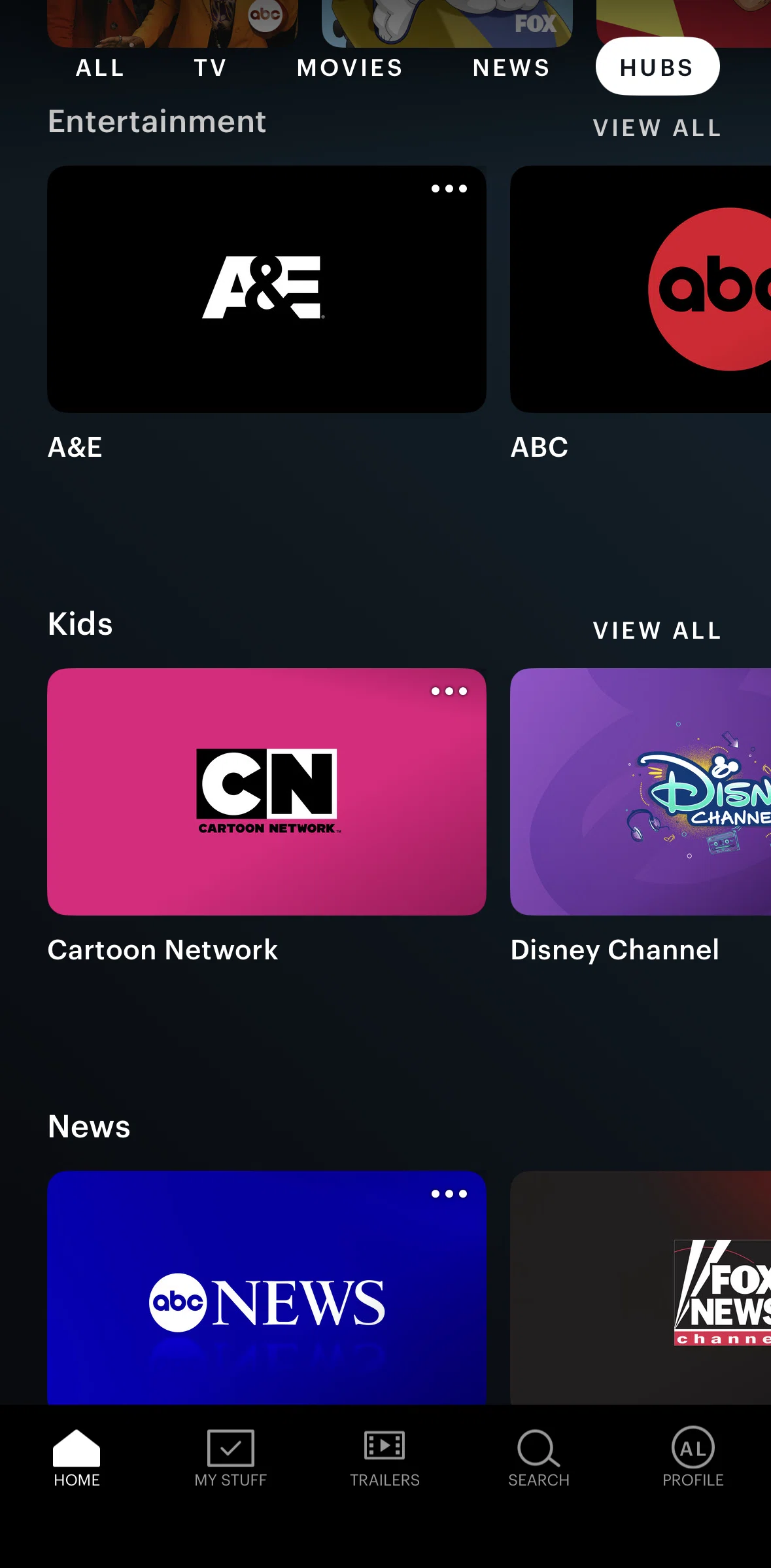 Hulu Screen screen in the Adding a hub to stuff flow
