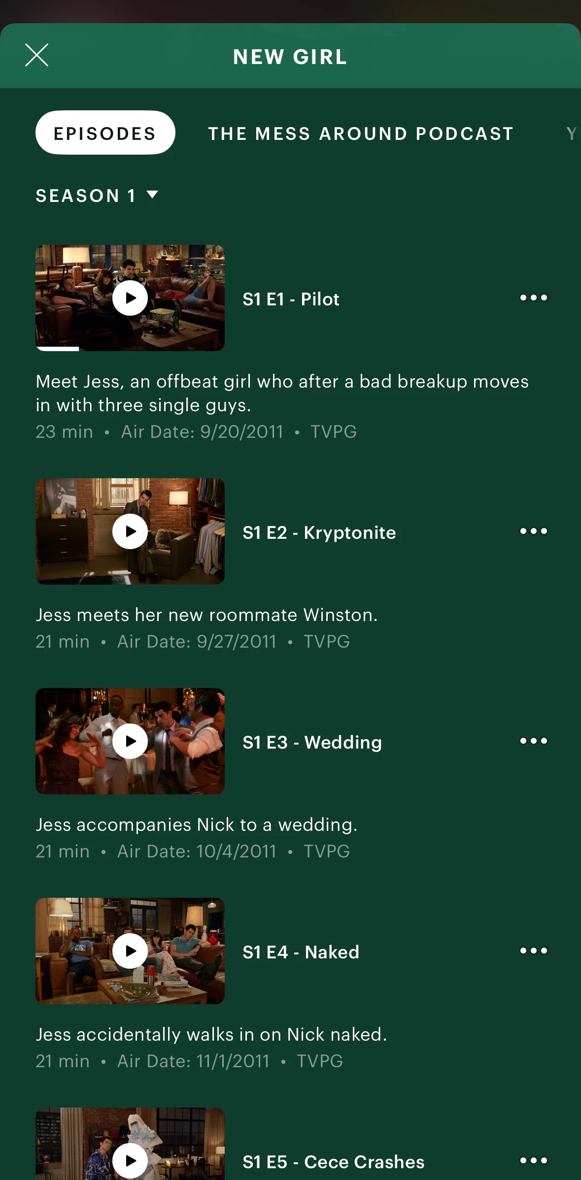 Hulu Screen screen in the Adding an episode to stuff flow