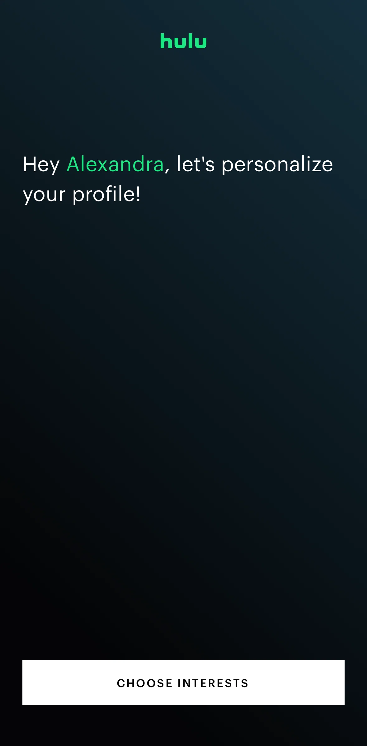 Hulu Screen screen in the Choosing interests flow