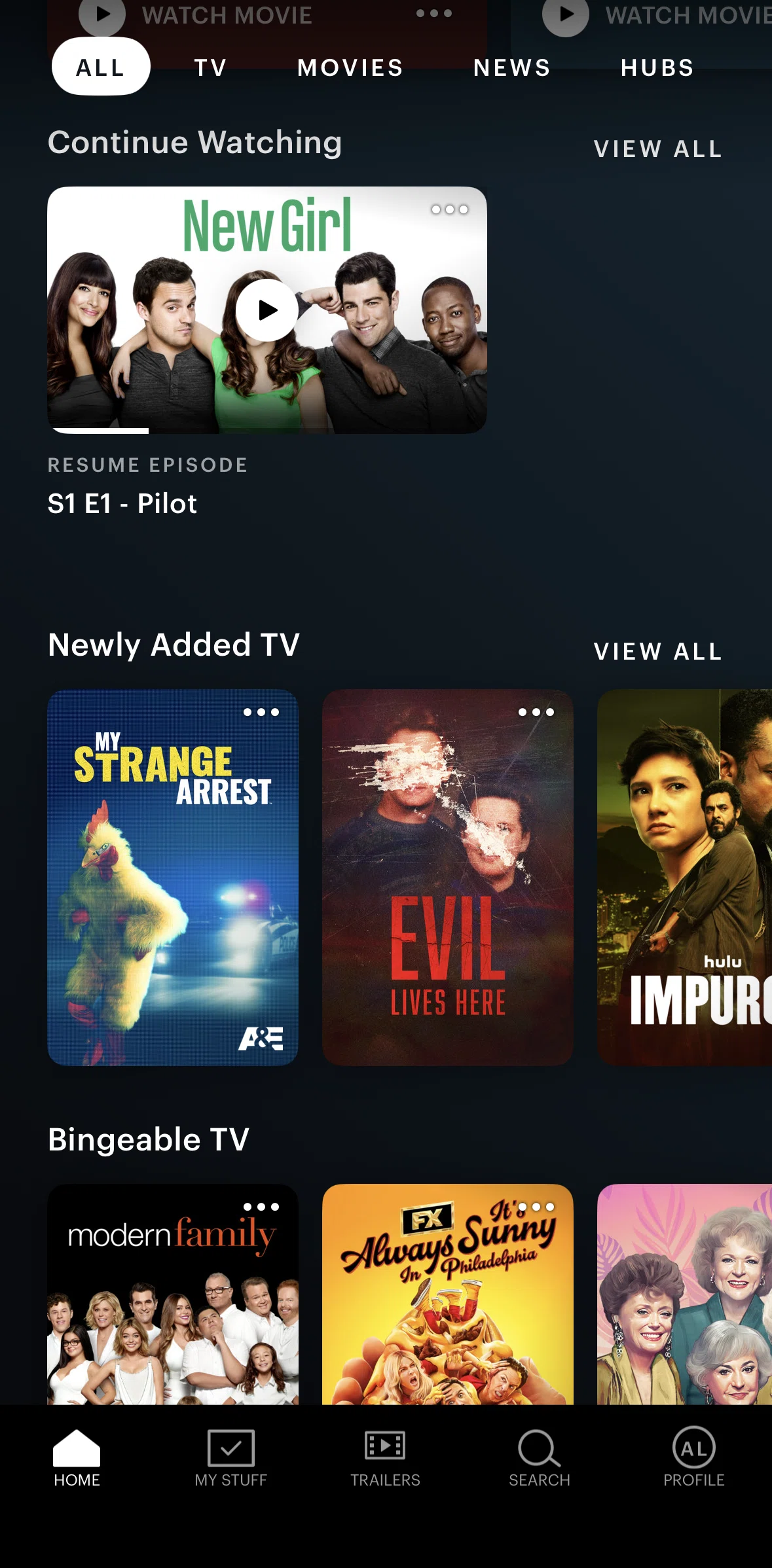 Hulu Screen screen in the Continue watching flow