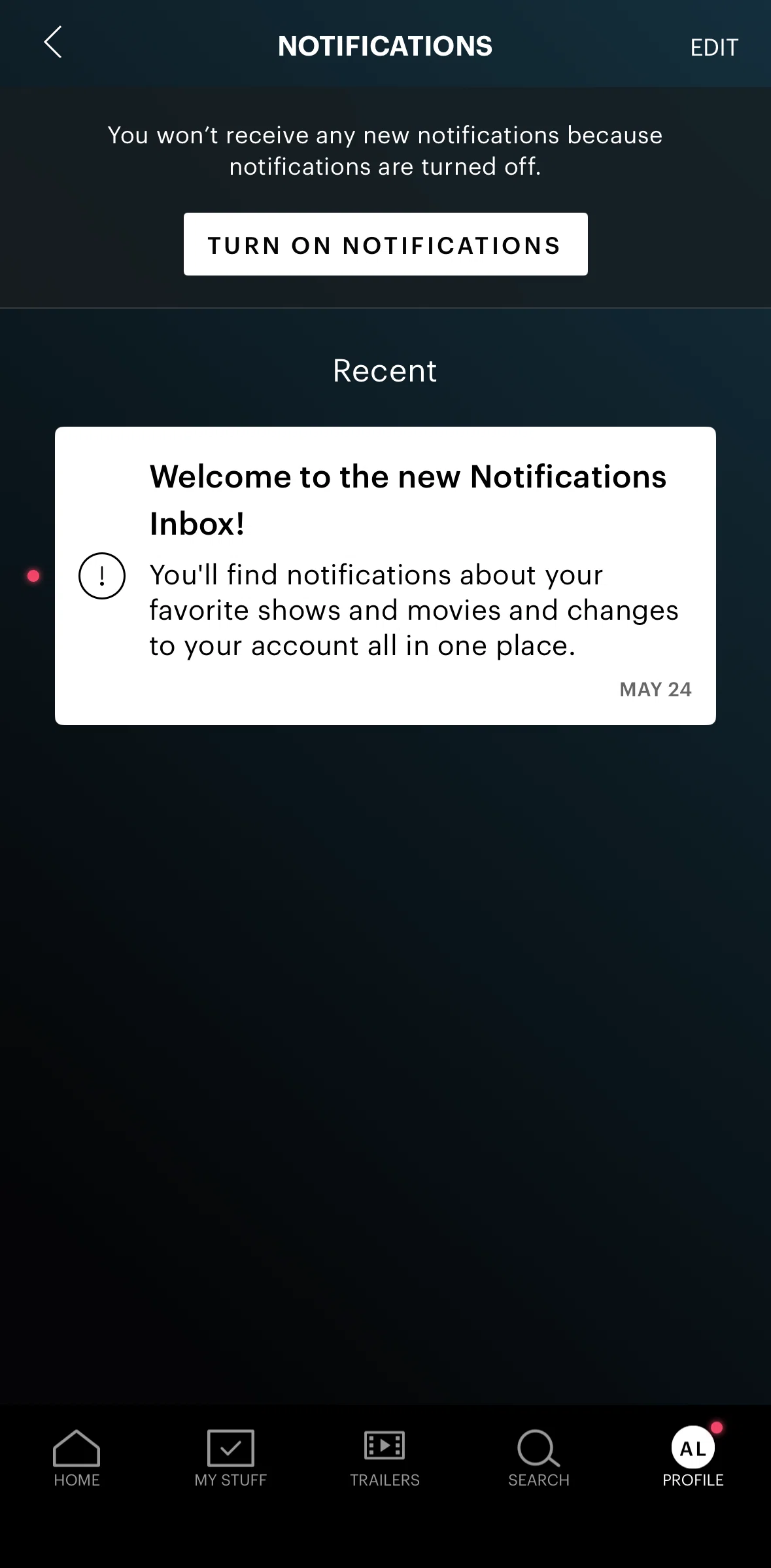 Hulu Screen screen in the Deleting a notification flow
