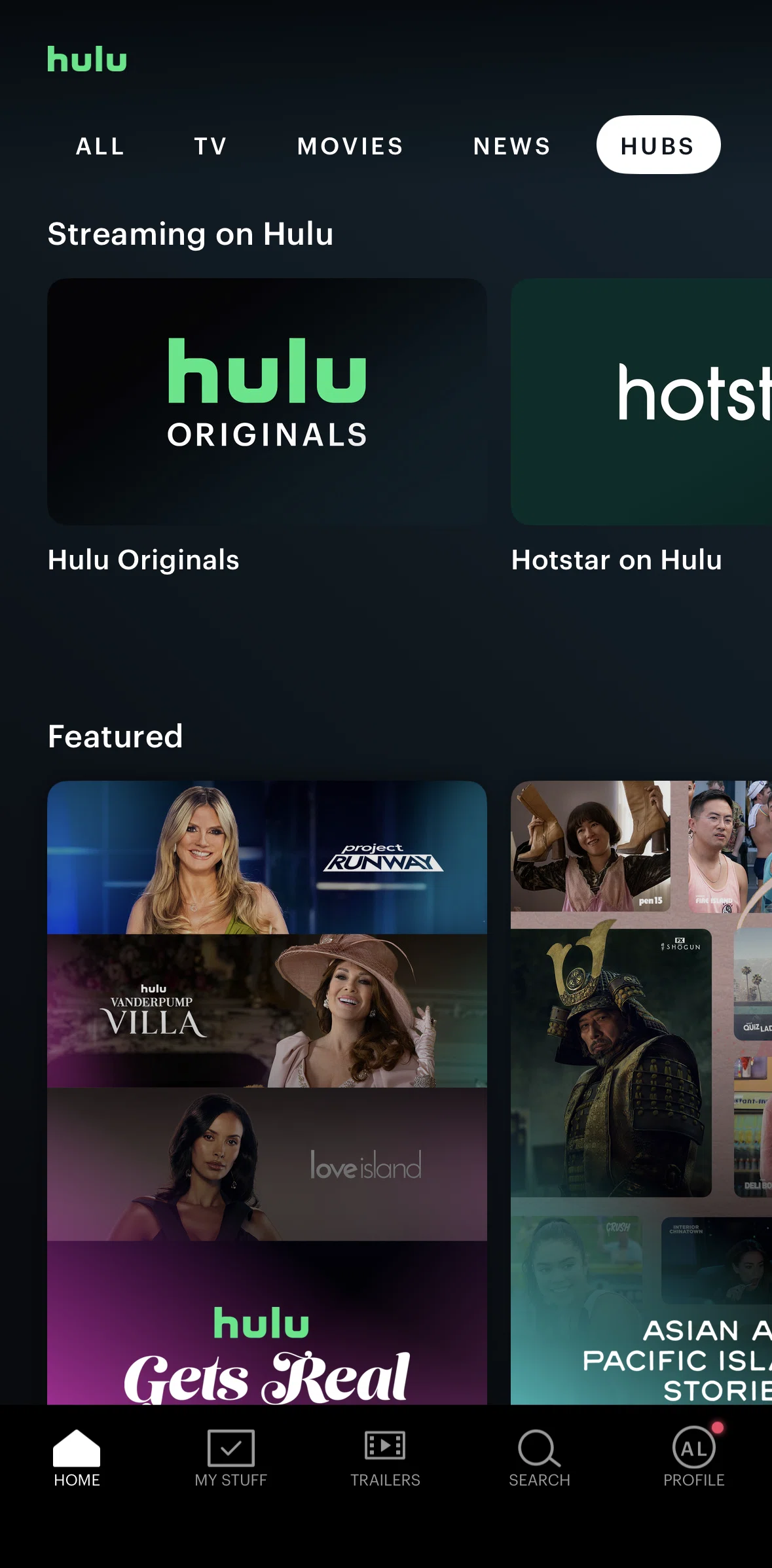 Hulu Screen screen in the Hubs flow