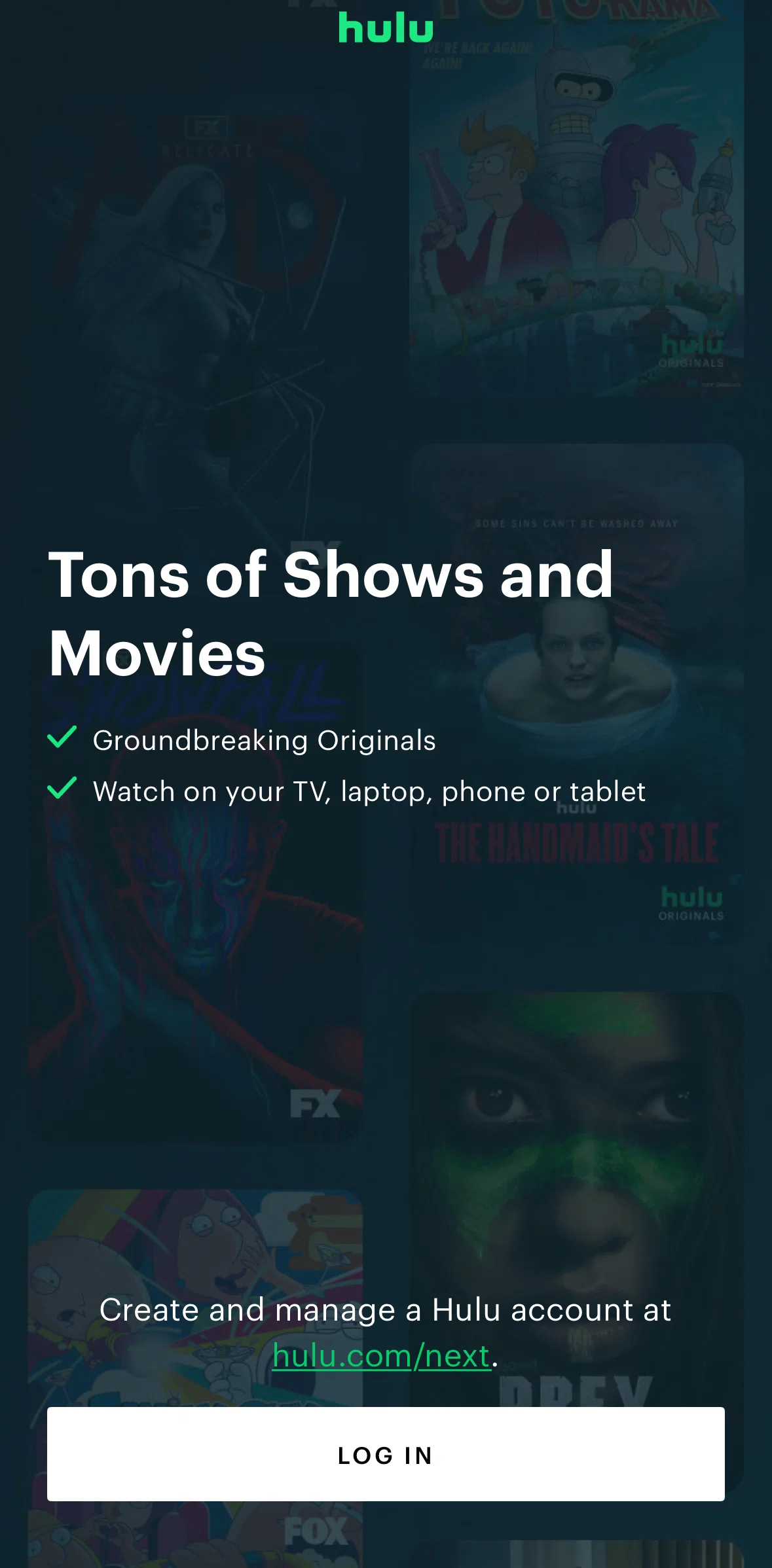 Hulu Screen screen in the Logging in flow