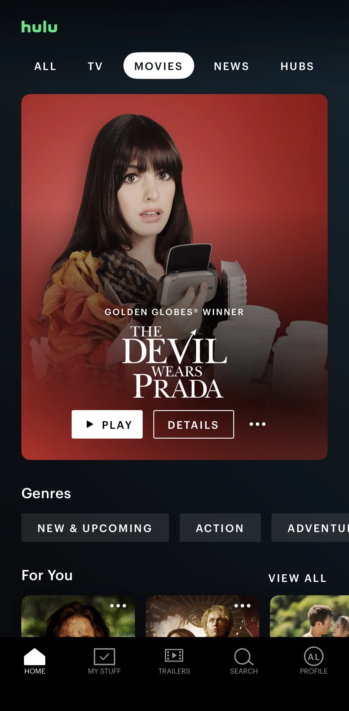 Hulu Screen screen in the Movie detail flow