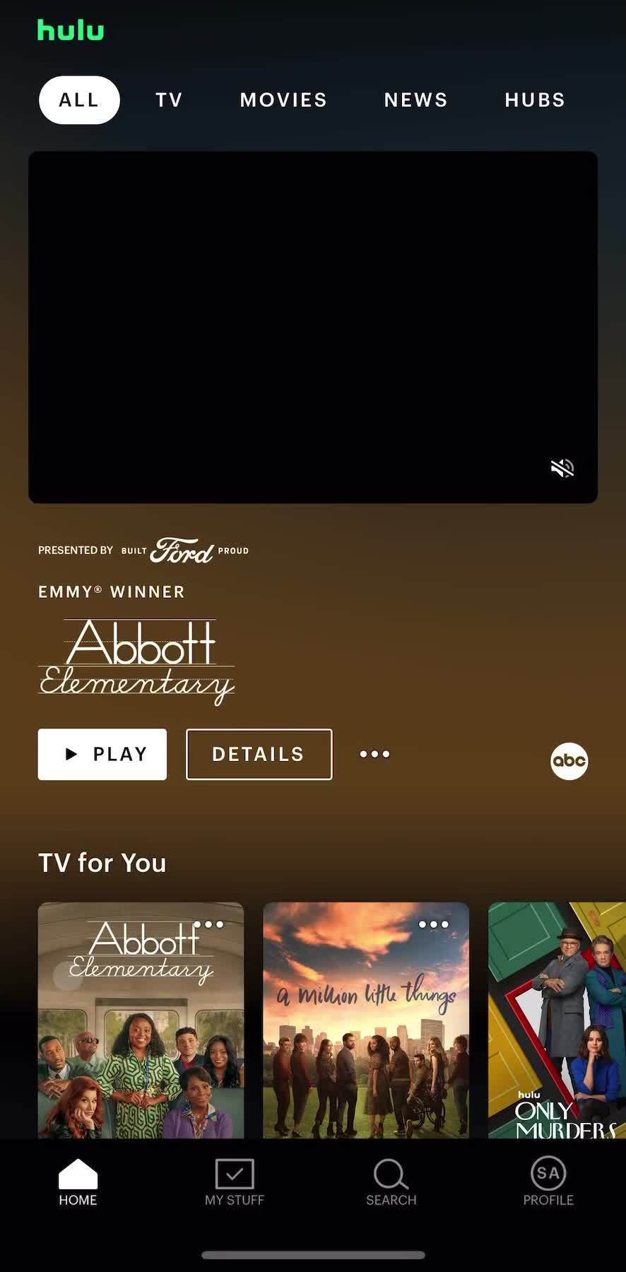 Hulu Home screen in the Saving flow