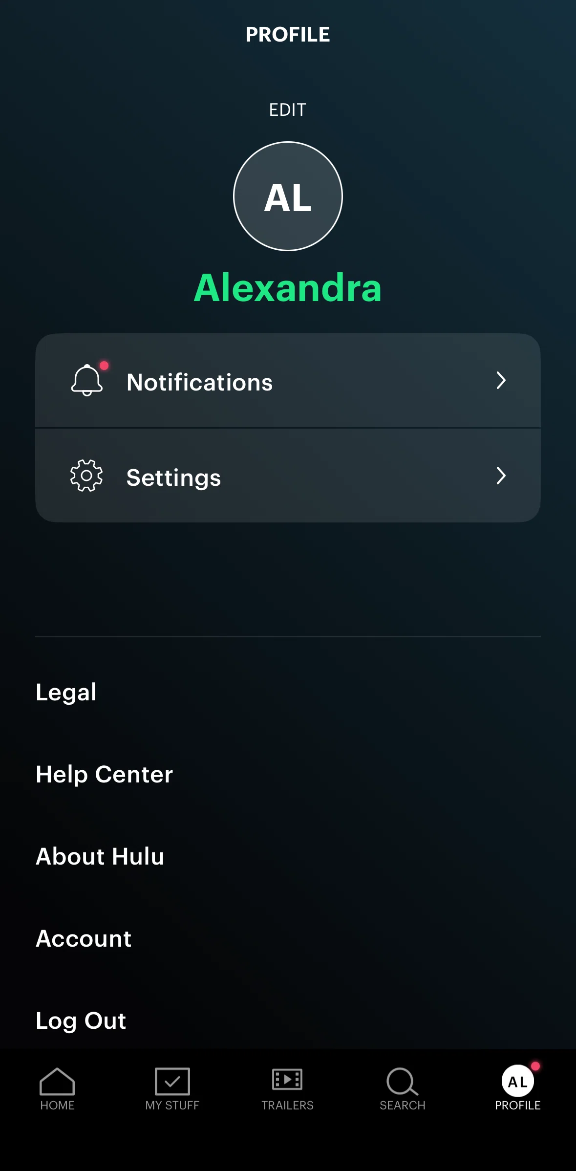 Hulu Screen screen in the Settings flow