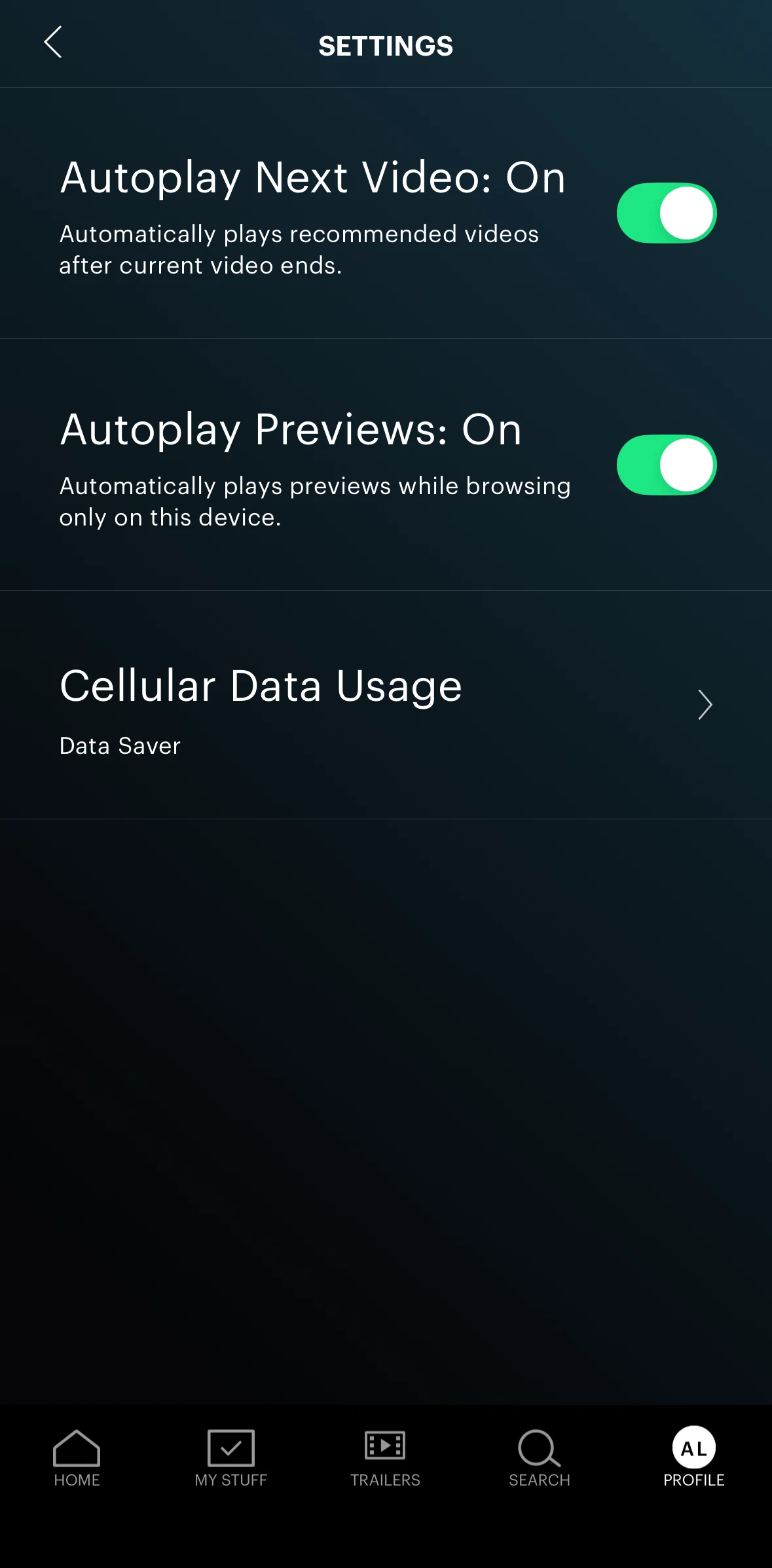 Hulu Screen screen in the Turning off autoplay flow